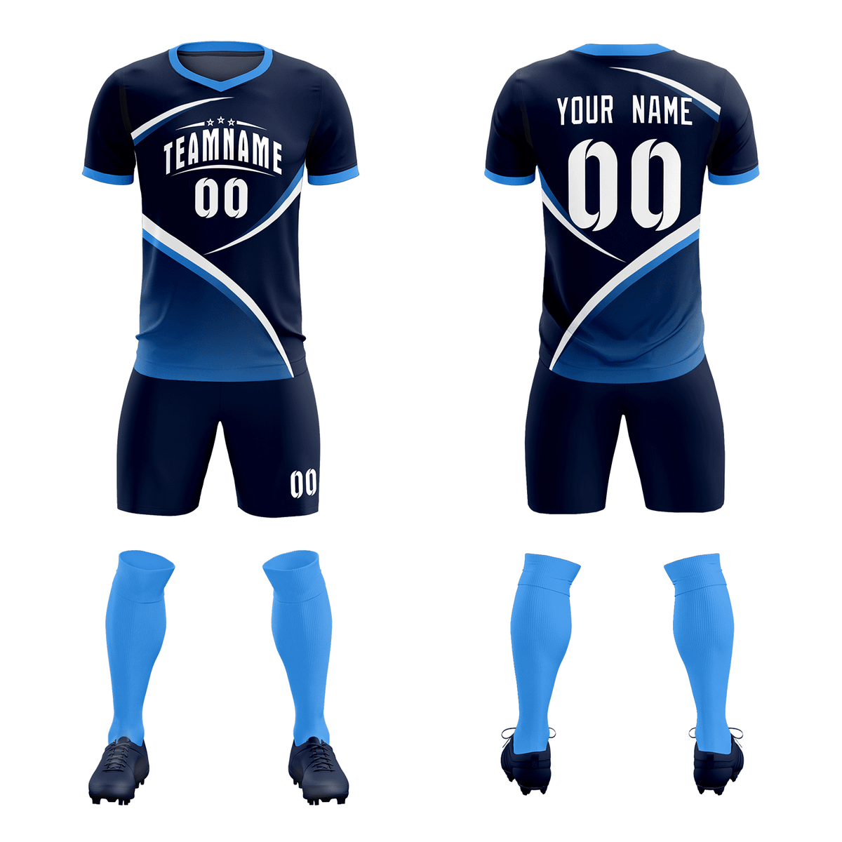 Custom Navy Powder Blue Color Block Training Uniform For Men Soccer Sets Jersey