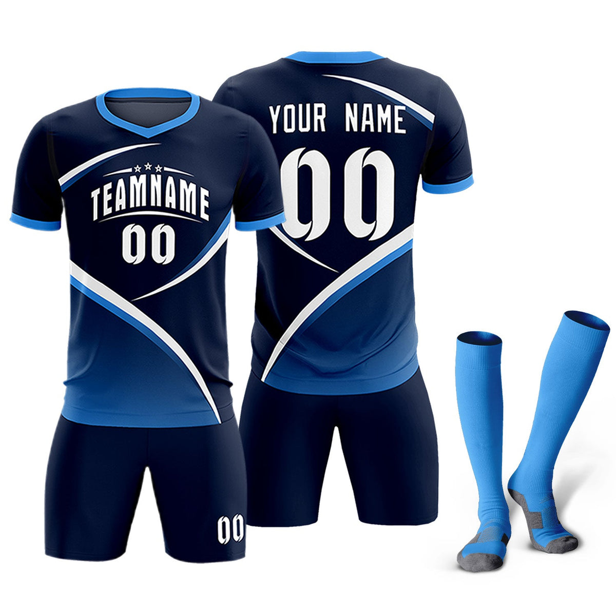 Custom Navy Powder Blue Color Block Training Uniform For Men Soccer Sets Jersey