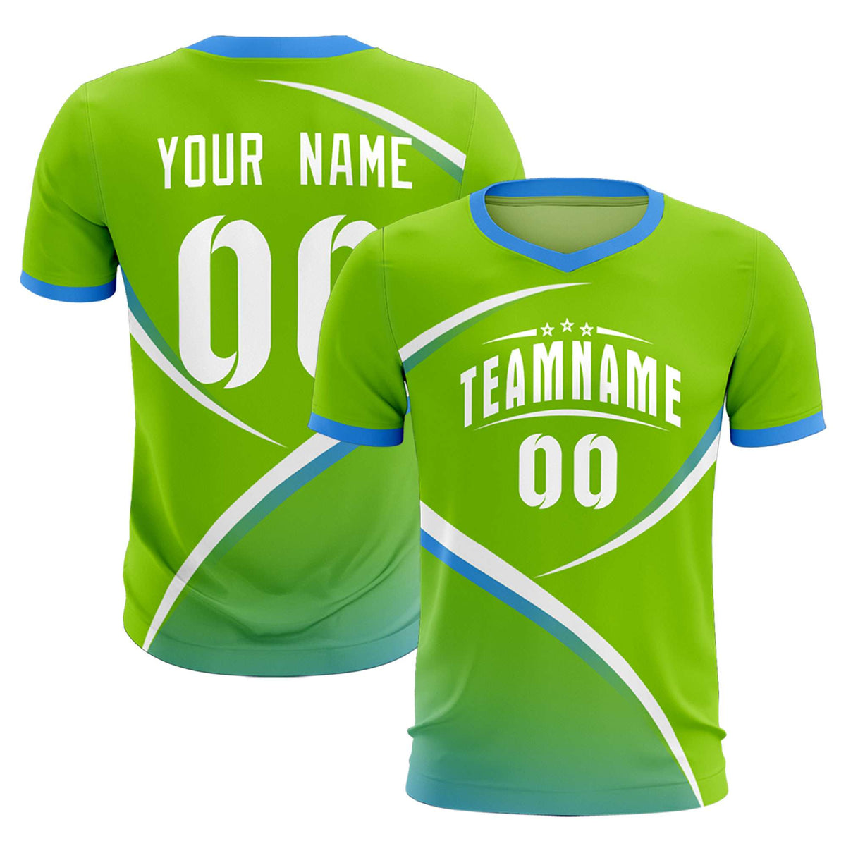 Custom Neon Green Powder Blue Color Block Training Uniform For Men Football Kits Jersey