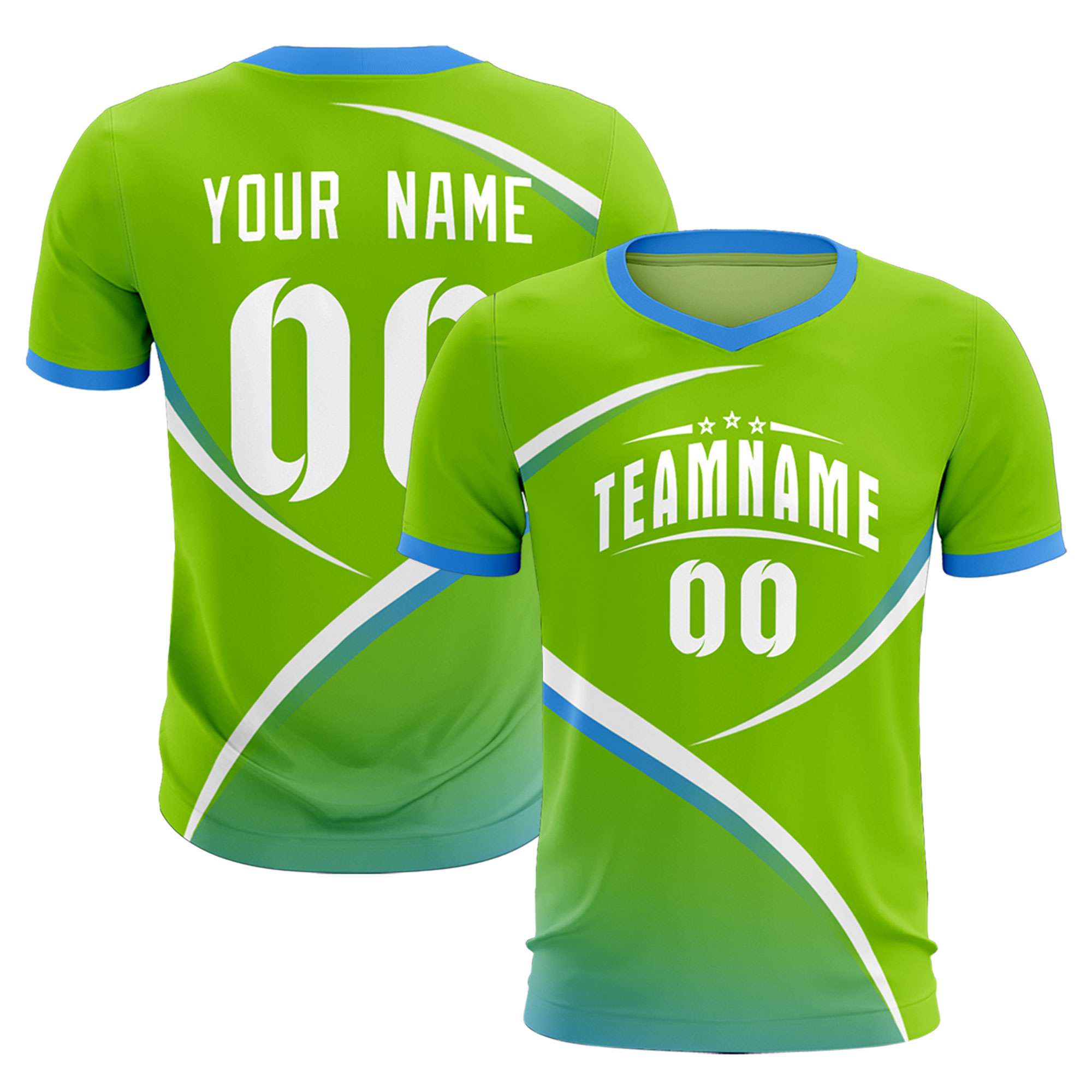 Custom Neon Green Powder Blue Color Block Training Uniform For Men Soccer Sets Jersey