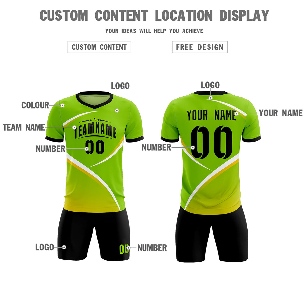 Custom Neon Green Black Color Block Training Uniform For Men Soccer Sets Jersey