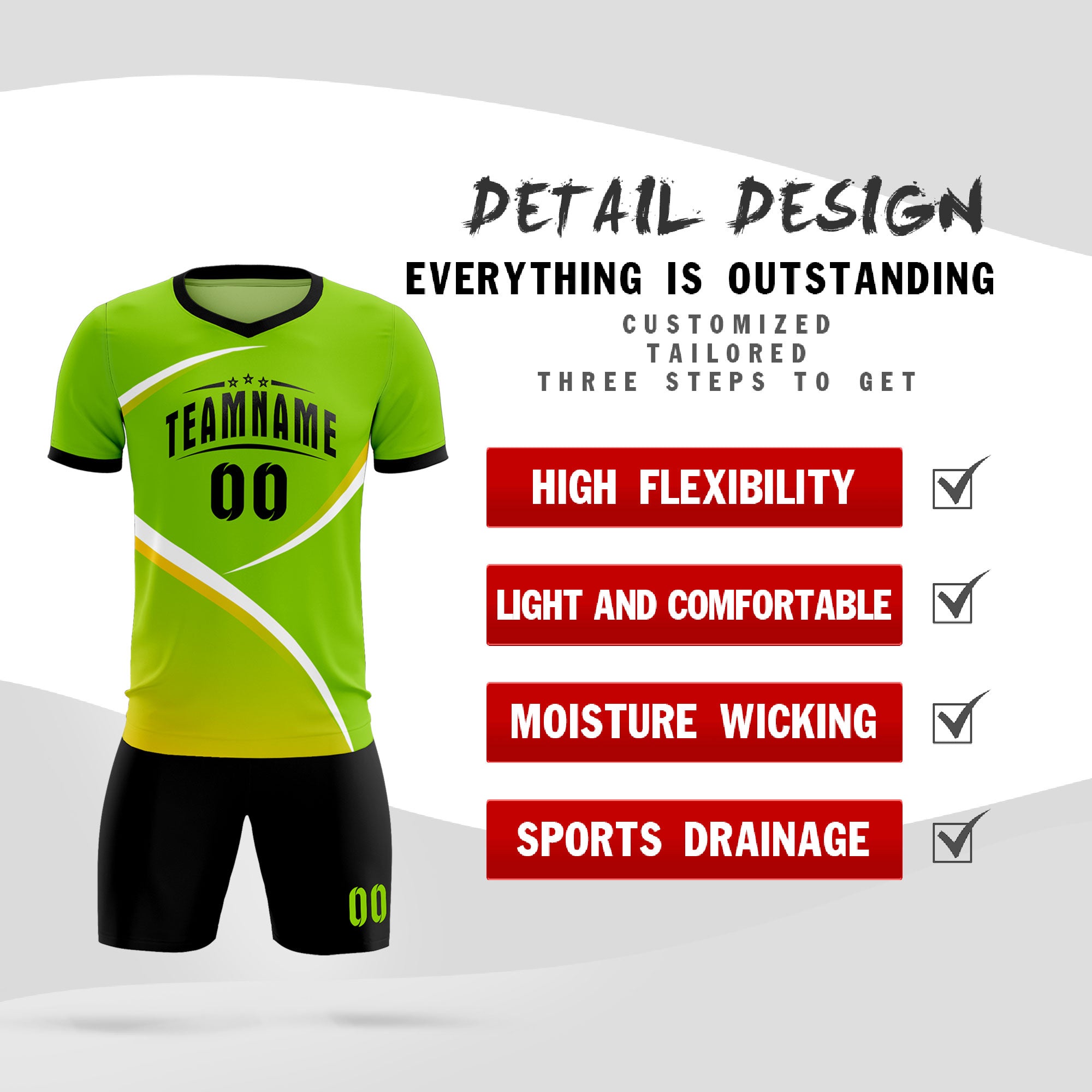 Custom Neon Green Black Color Block Training Uniform For Men Soccer Sets Jersey