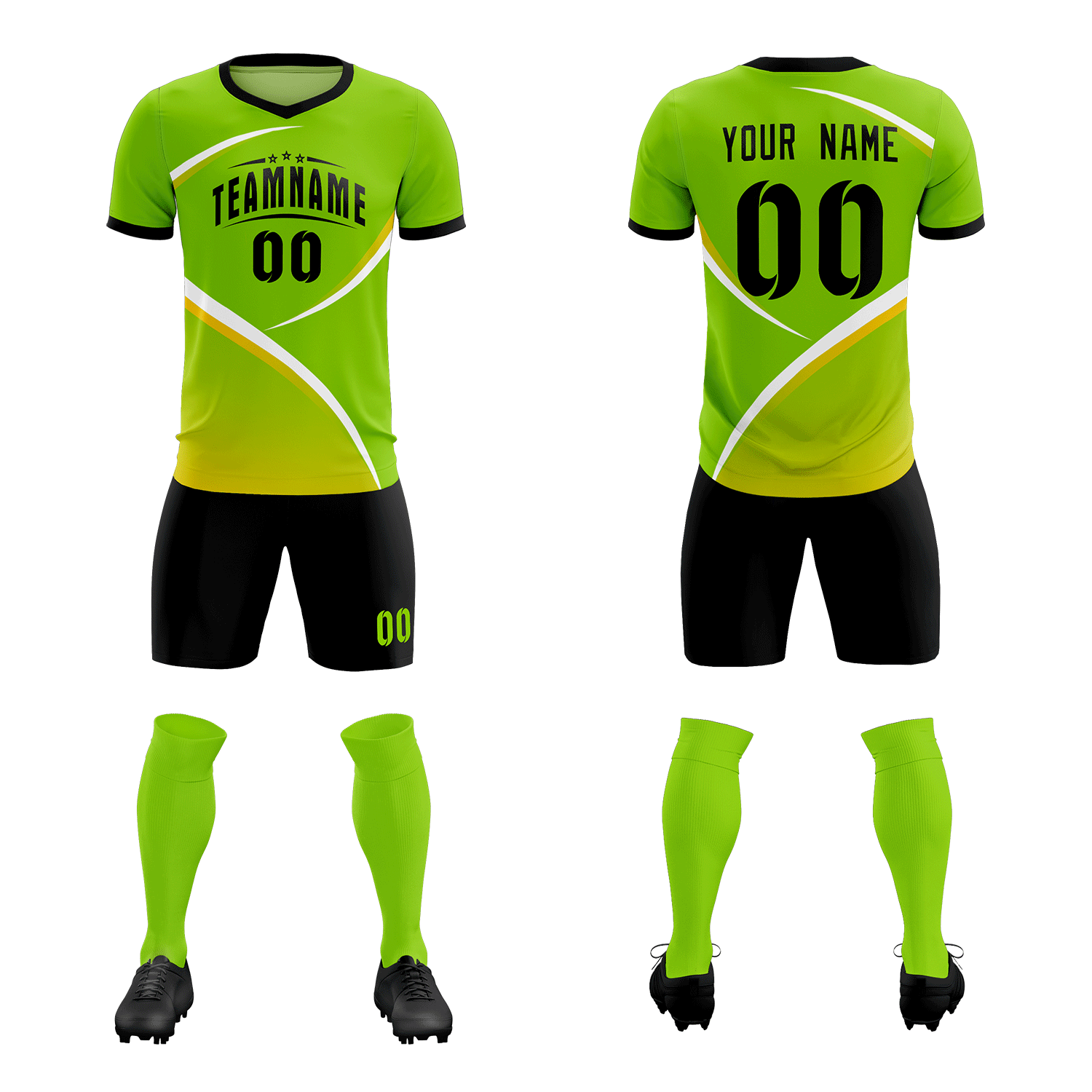 Custom Neon Green Black Color Block Training Uniform For Men Soccer Sets Jersey