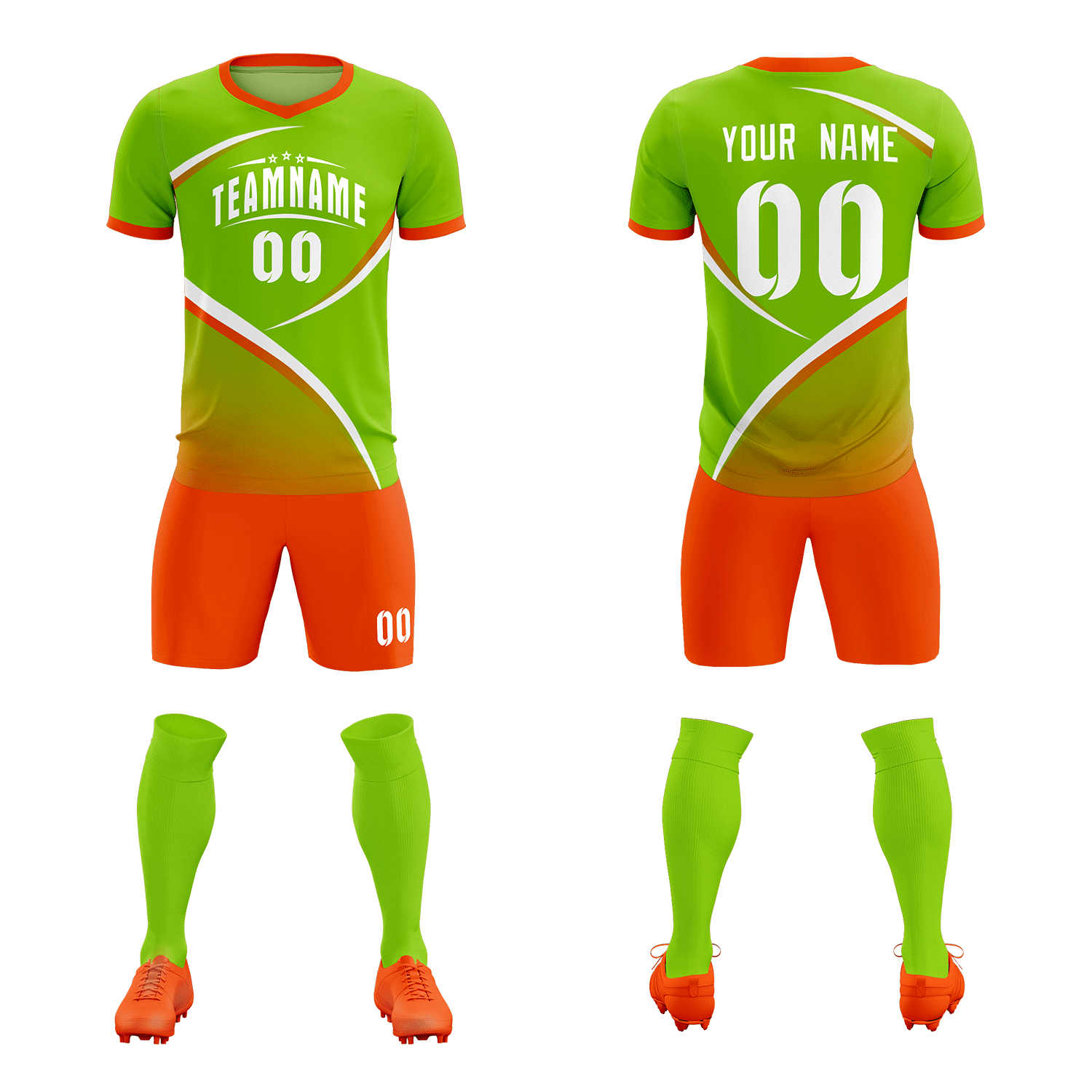 Custom Neon Green Orange Color Block Training Uniform For Men Soccer Sets Jersey