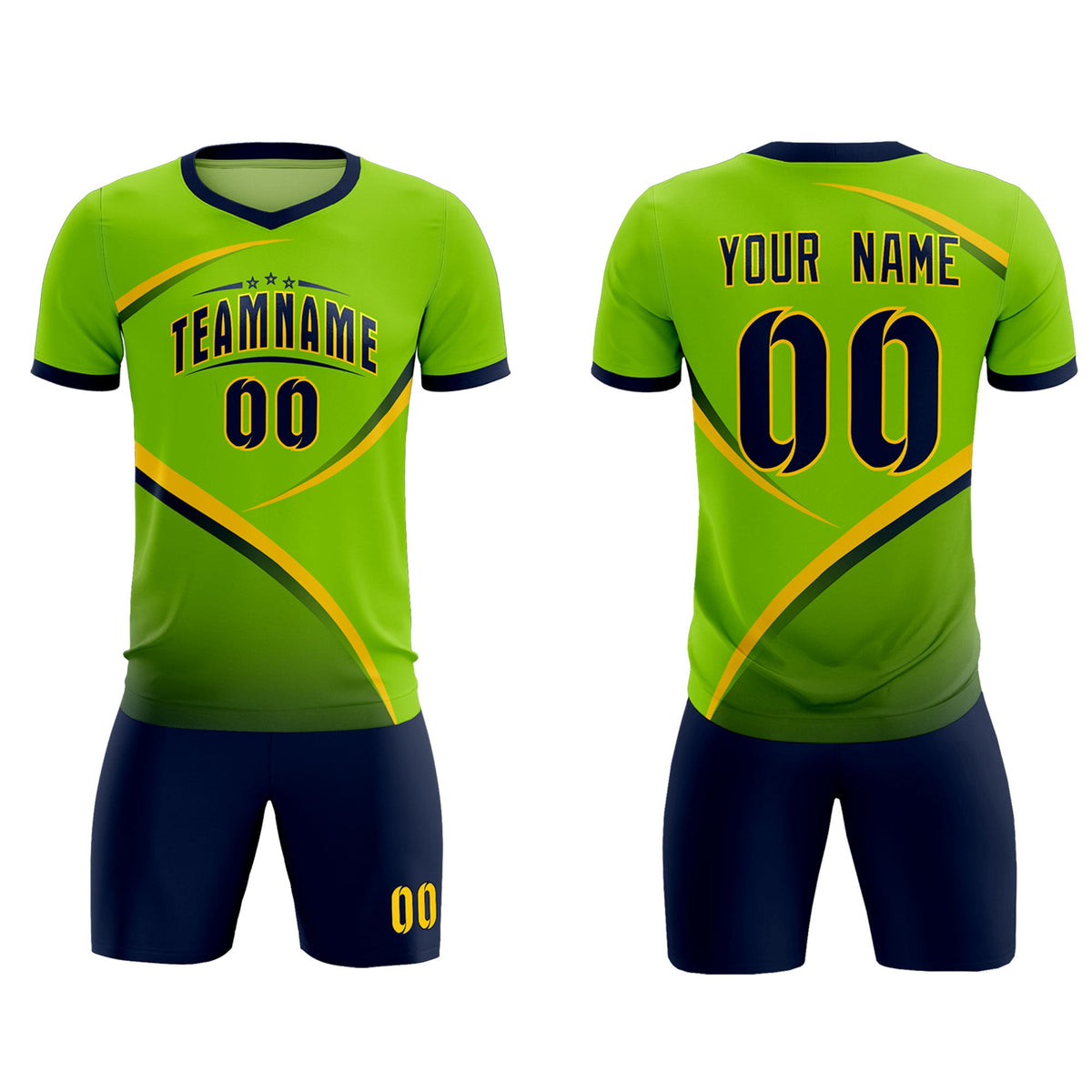 Custom Neon Green Navy Color Block Training Uniform For Men Soccer Sets Jersey