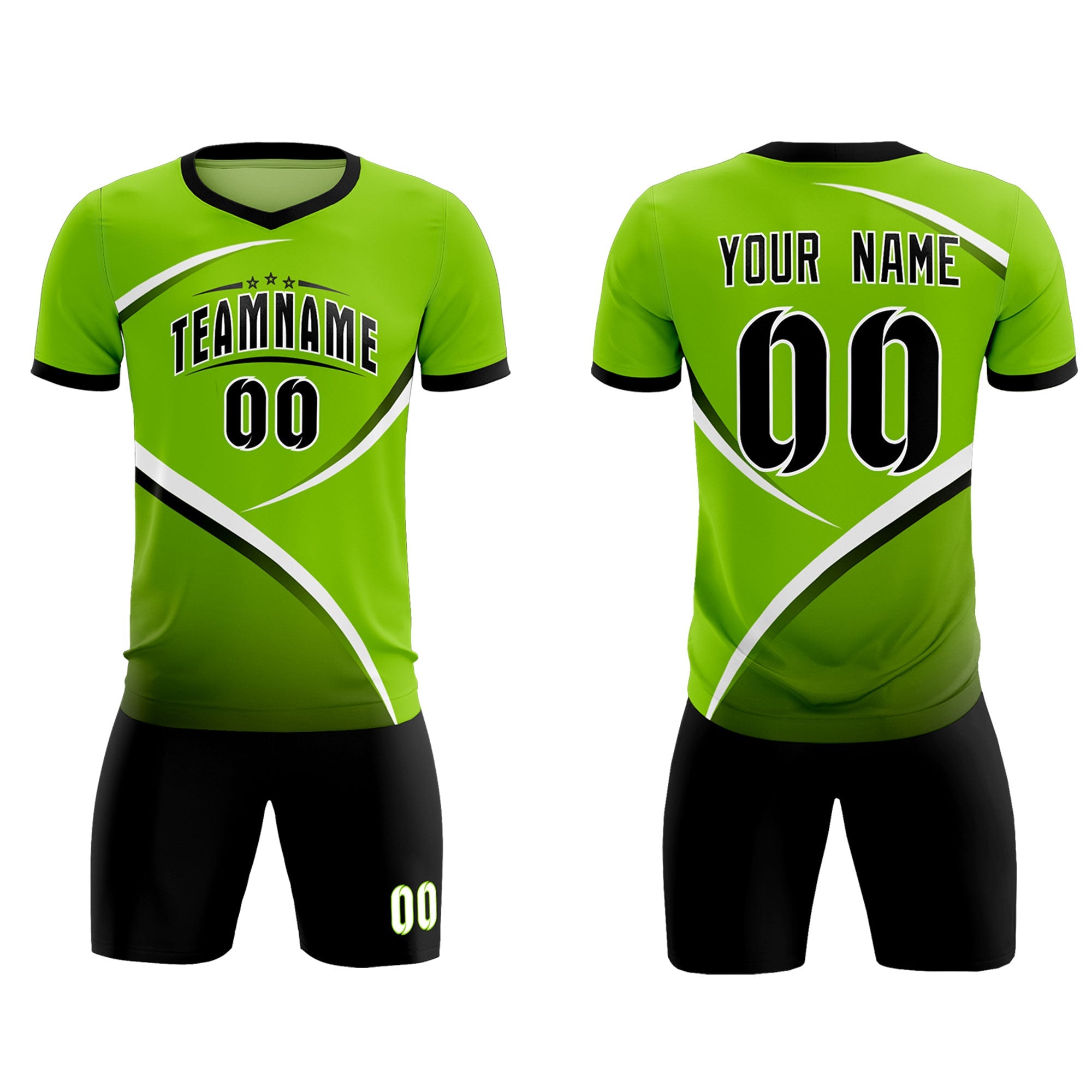 Custom Neon Green Black Color Block Training Uniform For Men Soccer Sets Jersey