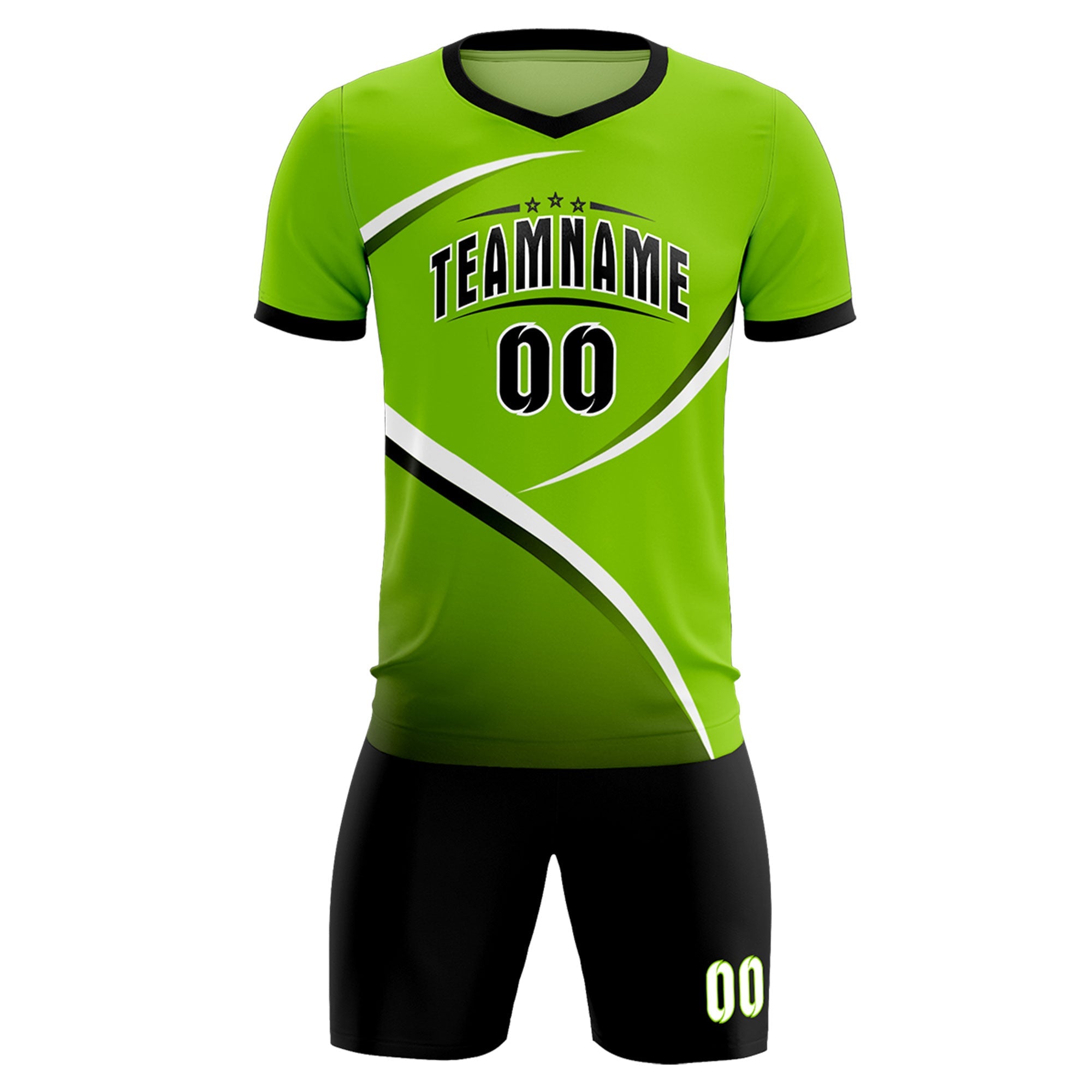 Custom Neon Green Black Color Block Training Uniform For Men Soccer Sets Jersey