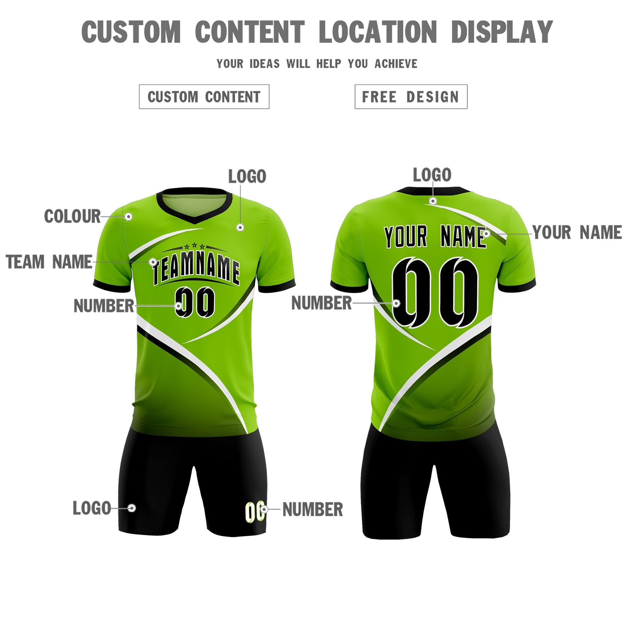 Custom Neon Green Black Color Block Training Uniform For Men Soccer Sets Jersey