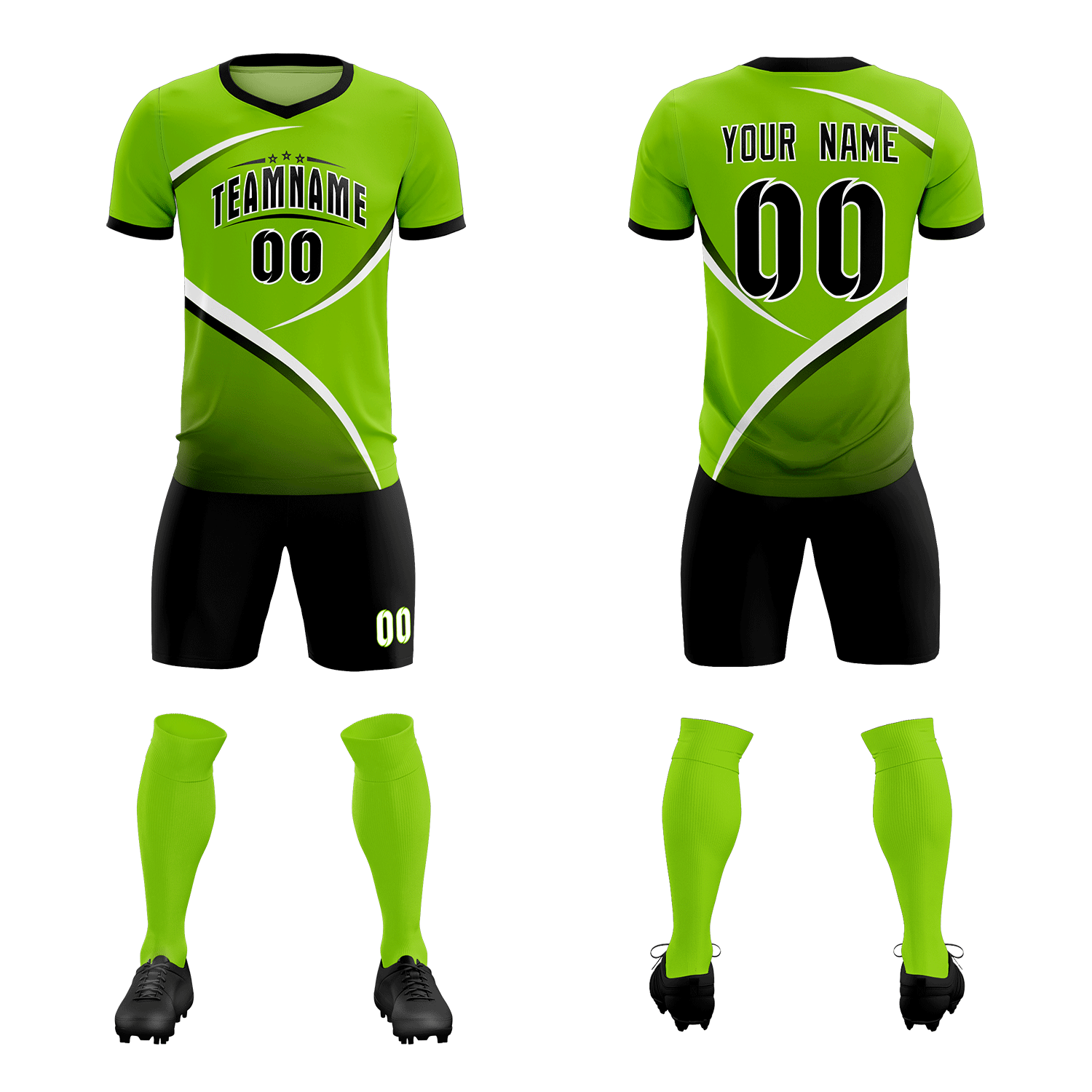 Custom Neon Green Black Color Block Training Uniform For Men Soccer Sets Jersey