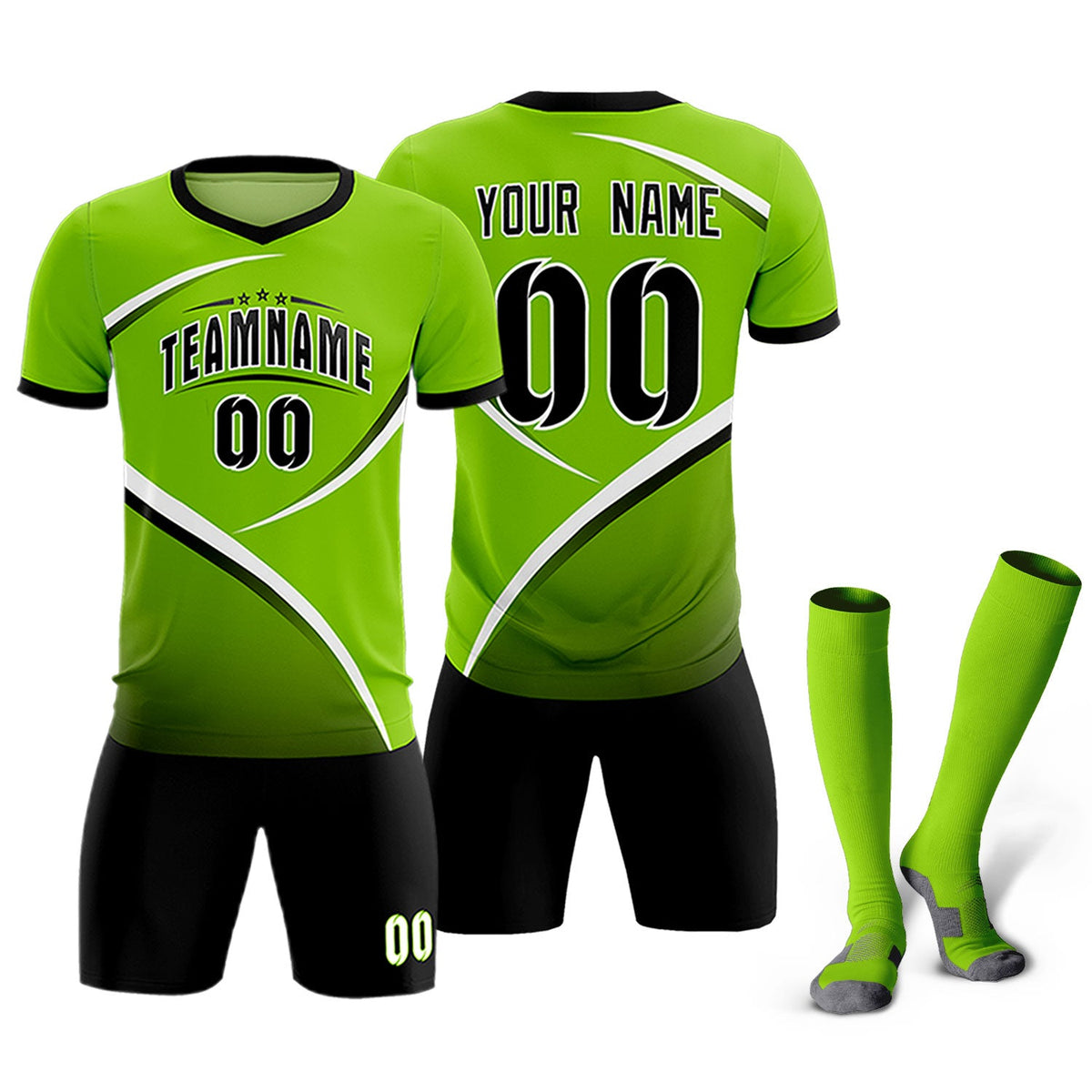 Custom Neon Green Black Color Block Training Uniform For Men Soccer Sets Jersey