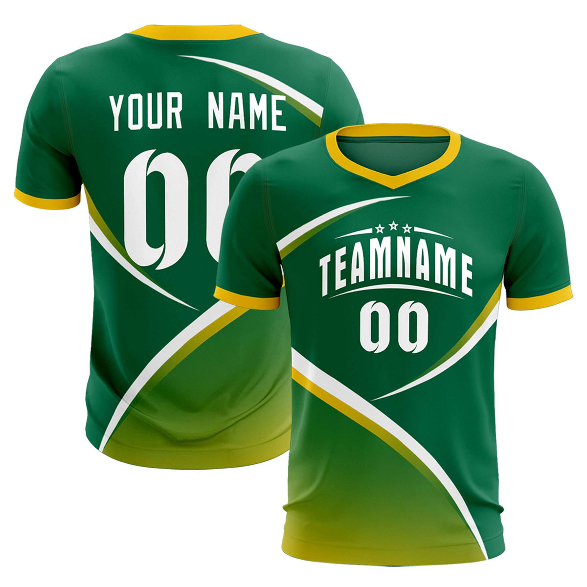 Custom Kelly Green Gold Color Block Training Uniform For Men Soccer Sets Jersey