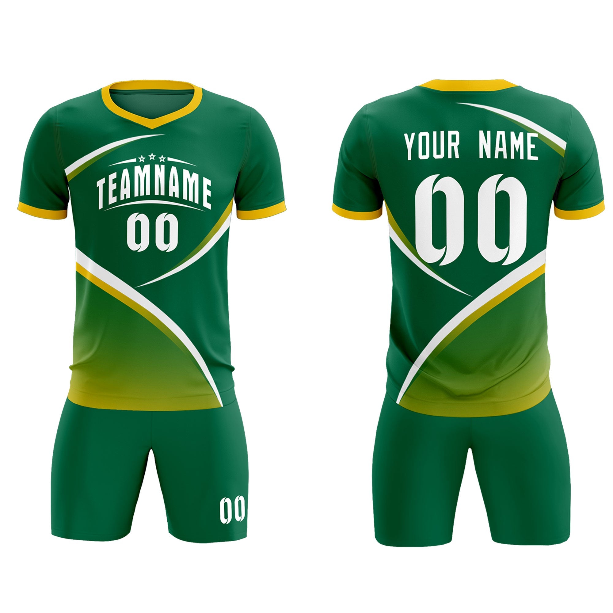 Custom Kelly Green Gold Color Block Training Uniform For Men Soccer Sets Jersey