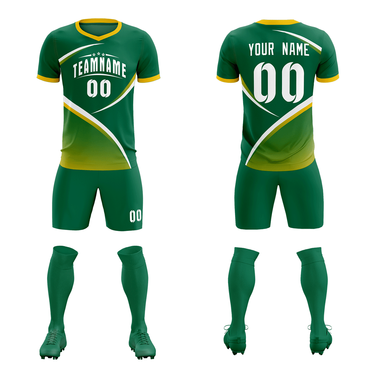 Custom Kelly Green Gold Color Block Training Uniform For Men Soccer Sets Jersey