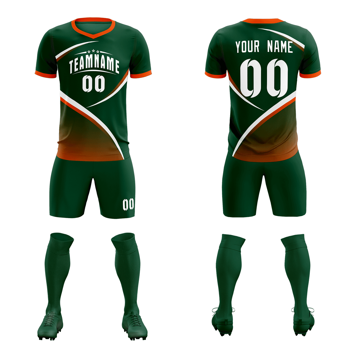 Custom Green Orange Color Block Training Uniform For Men Soccer Sets Jersey