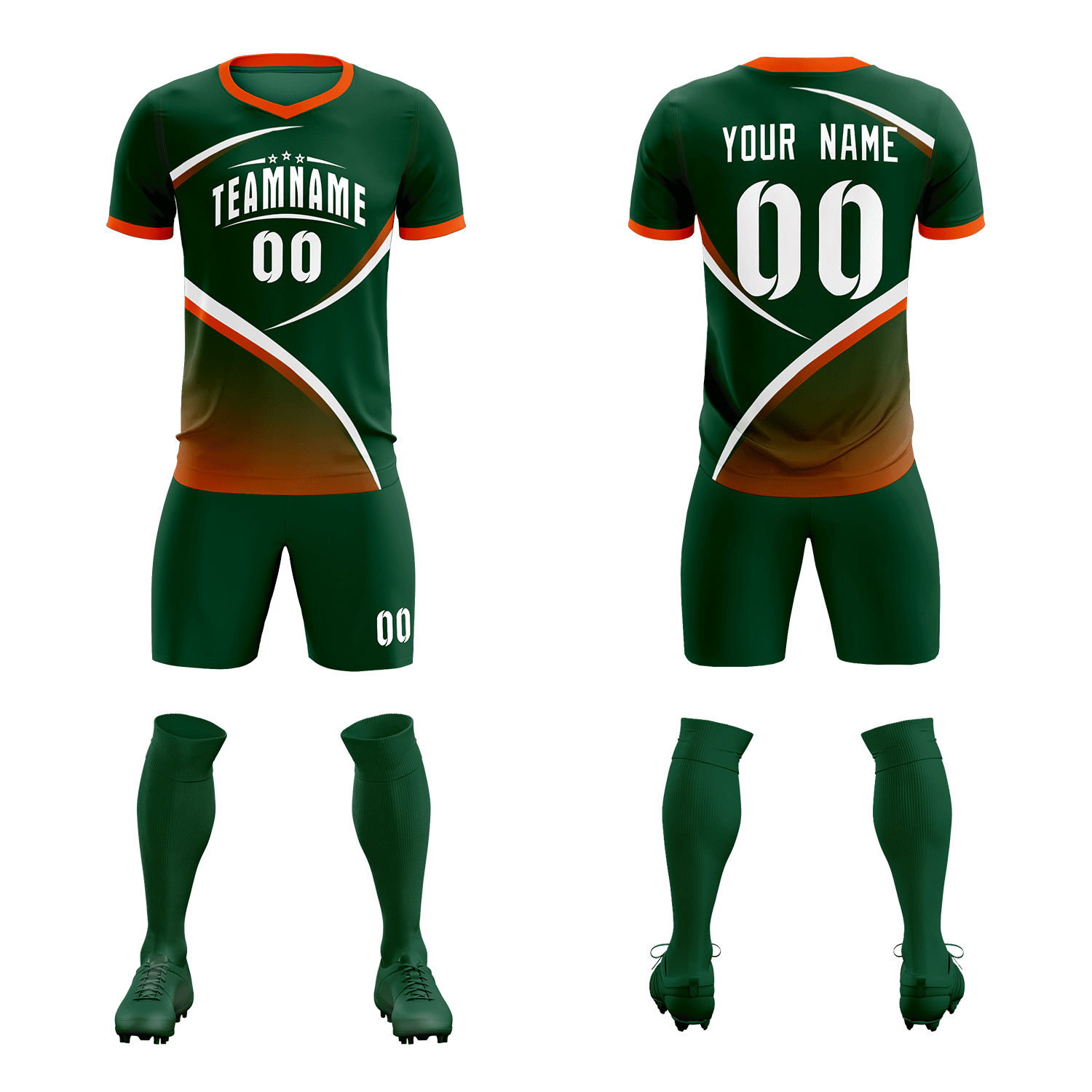 Custom Green Orange Color Block Training Uniform For Men Soccer Sets Jersey