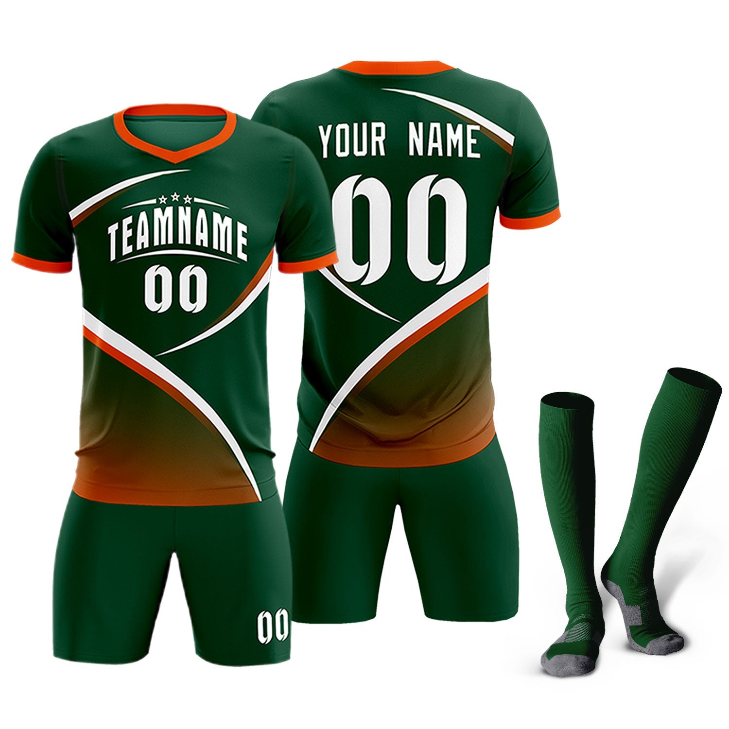 Custom Green Orange Color Block Training Uniform For Men Soccer Sets Jersey