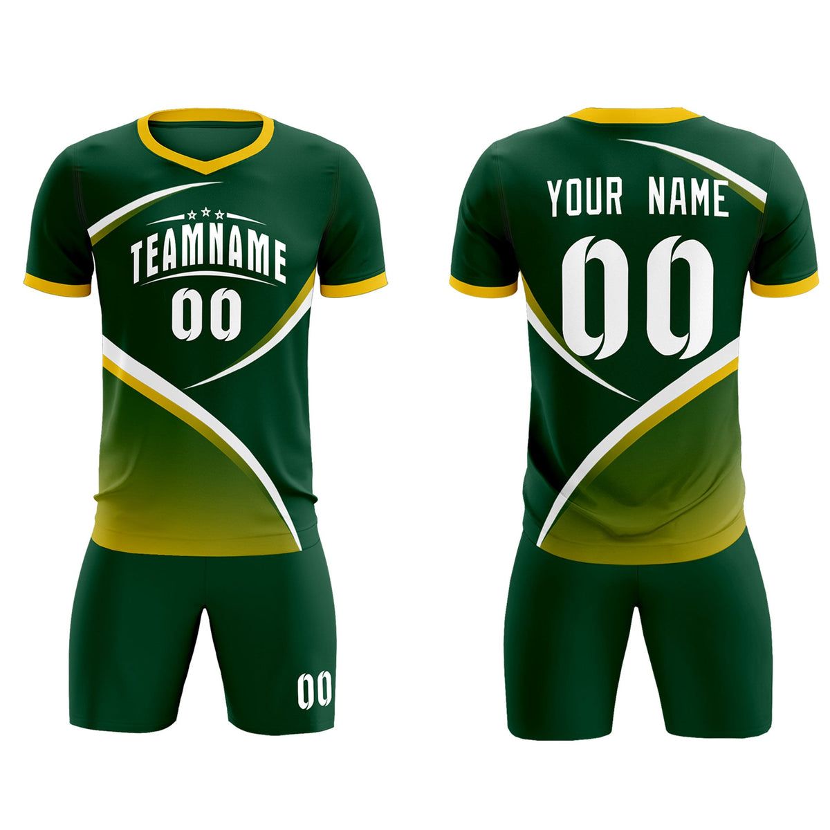 Custom Green Gold Color Block Training Uniform For Men Soccer Sets Jersey