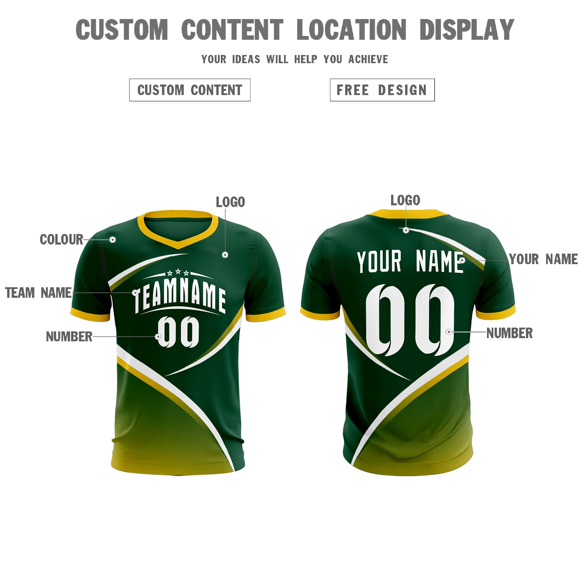 Custom Green Gold Color Block Training Uniform For Men Soccer Sets Jersey