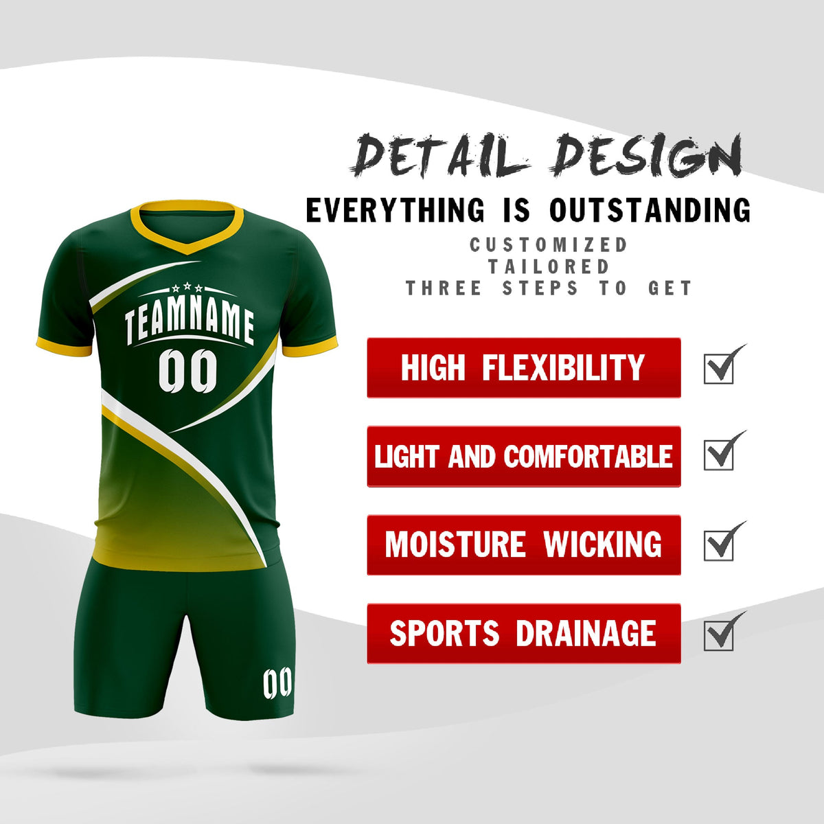 Custom Green Gold Color Block Training Uniform For Men Soccer Sets Jersey