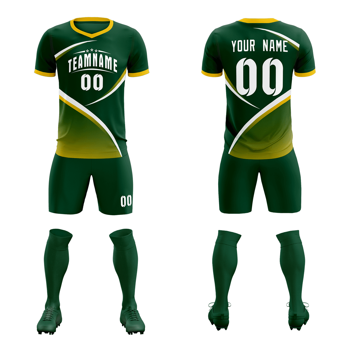 Custom Green Gold Color Block Training Uniform For Men Soccer Sets Jersey