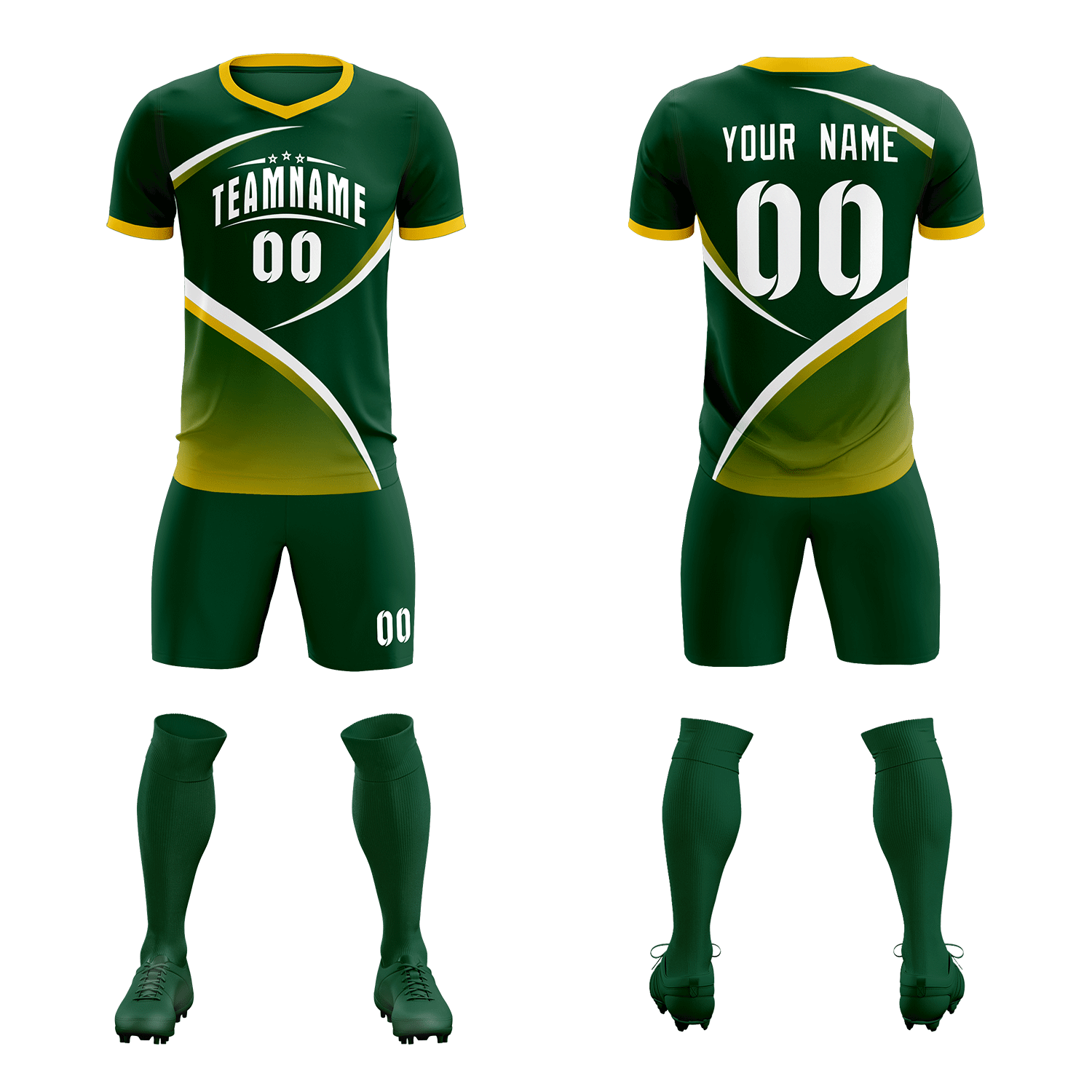 Custom Green Gold Color Block Training Uniform For Men Soccer Sets Jersey