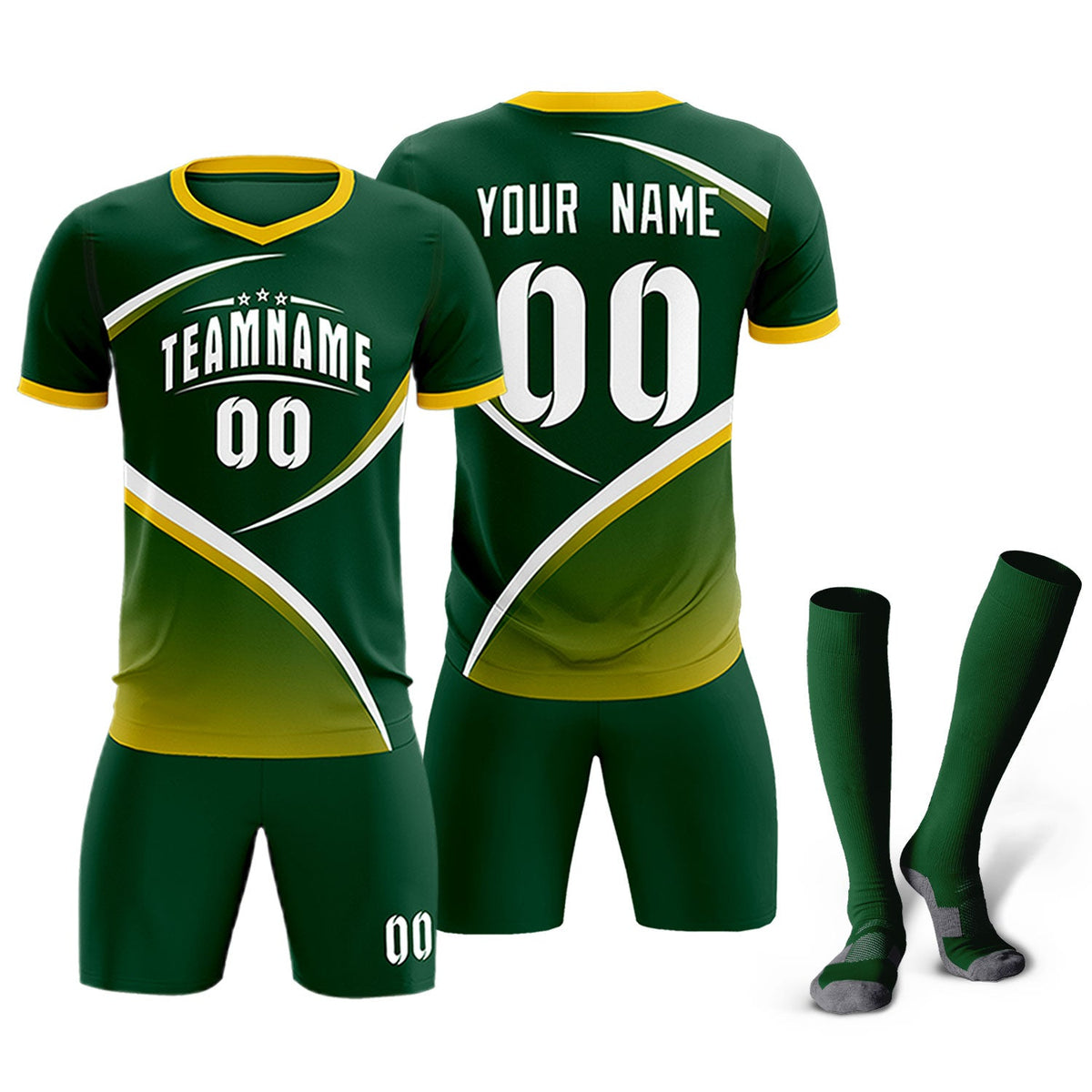 Custom Green Gold Color Block Training Uniform For Men Soccer Sets Jersey