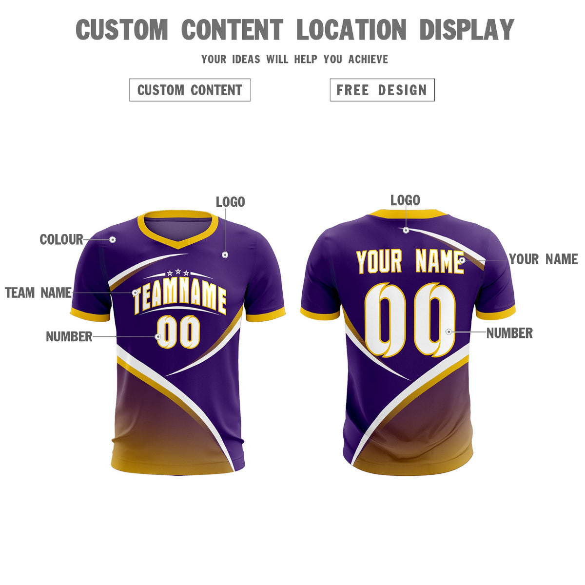 Custom Purple Gold Color Block Training Uniform For Men Soccer Sets Jersey