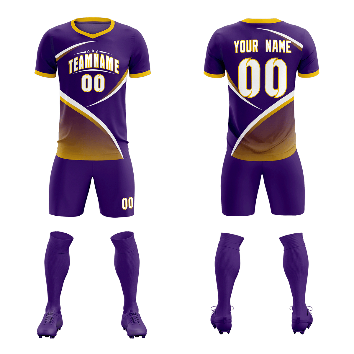 Custom Purple Gold Color Block Training Uniform For Men Soccer Sets Jersey