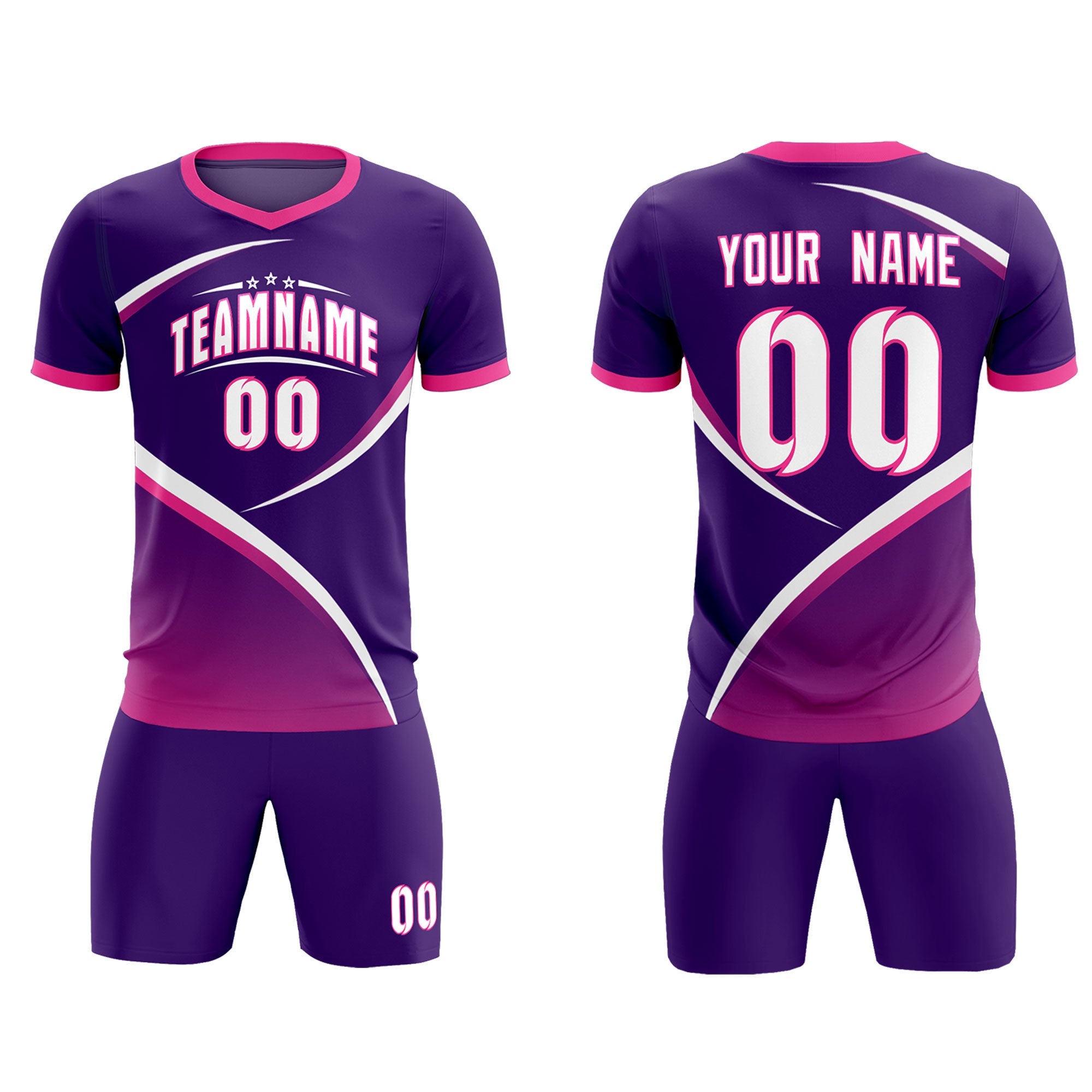 Custom Purple Pink Color Block Training Uniform For Men Soccer Sets Jersey