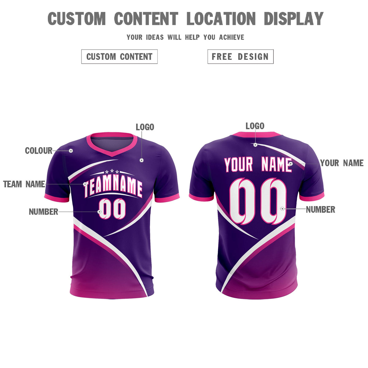 Custom Purple Pink Color Block Training Uniform For Men Soccer Sets Jersey