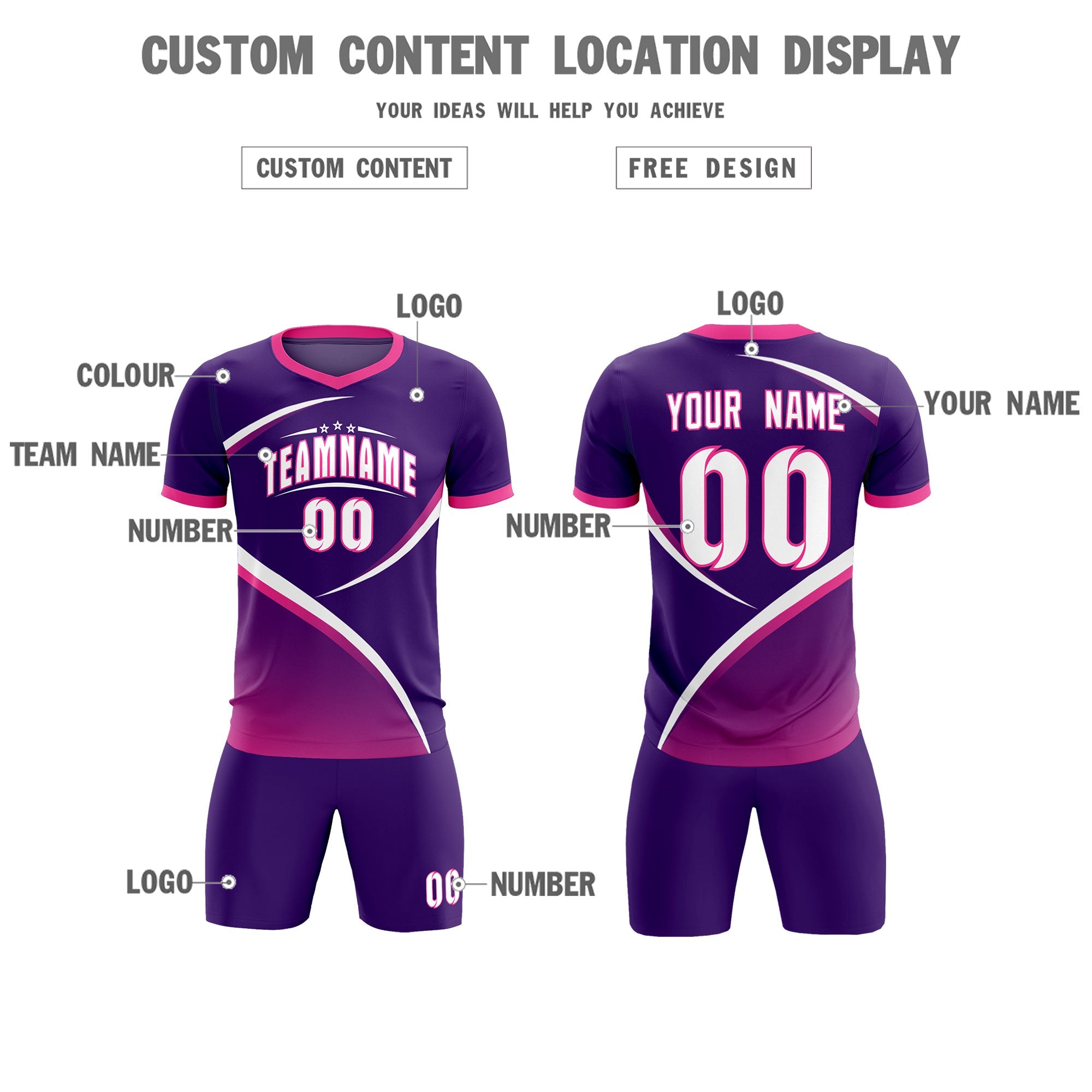 Custom Purple Pink Color Block Training Uniform For Men Soccer Sets Jersey