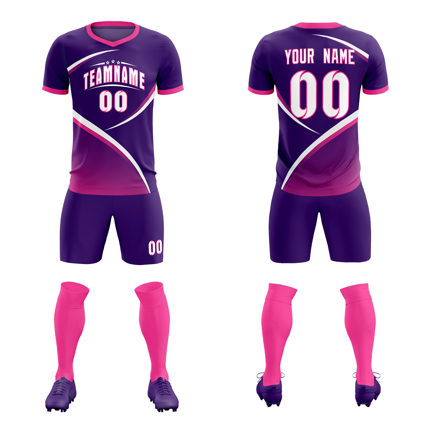 Custom Purple Pink Color Block Training Uniform For Men Soccer Sets Jersey