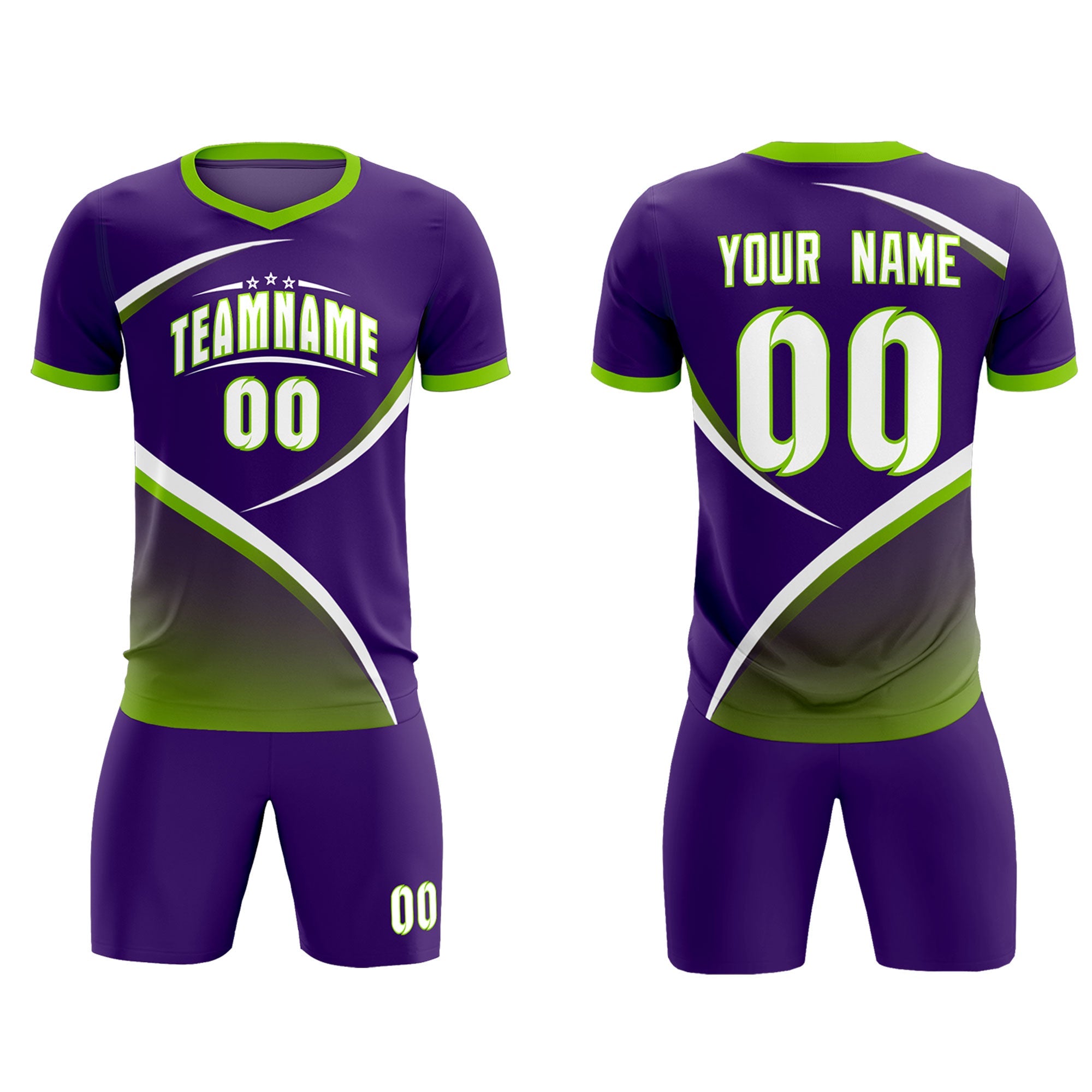 Custom Purple Neon Green Color Block Training Uniform For Men Soccer Sets Jersey