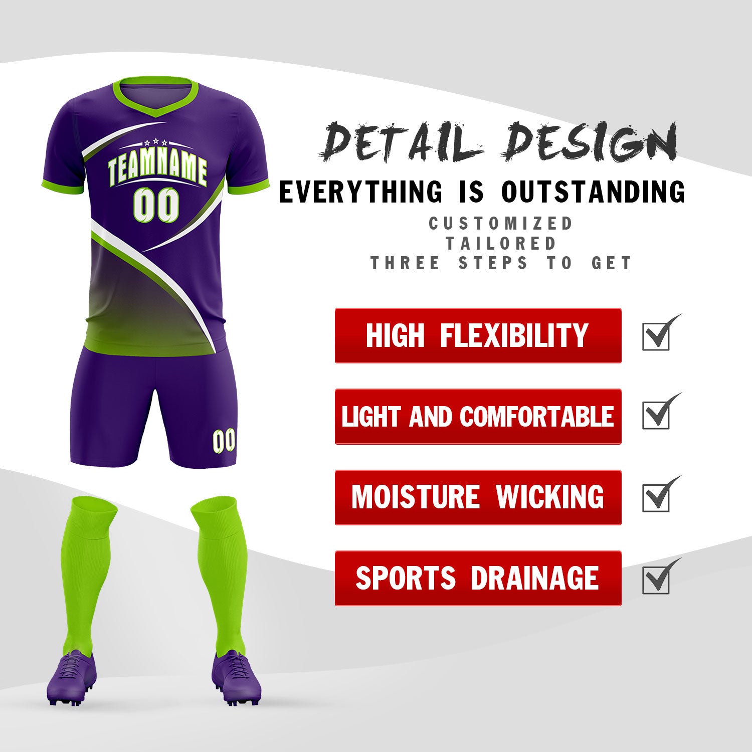 Custom Purple Neon Green Color Block Training Uniform For Men Soccer Sets Jersey