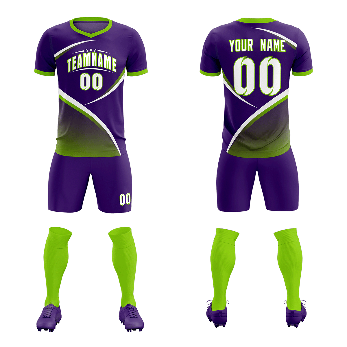 Custom Purple Neon Green Color Block Training Uniform For Men Soccer Sets Jersey