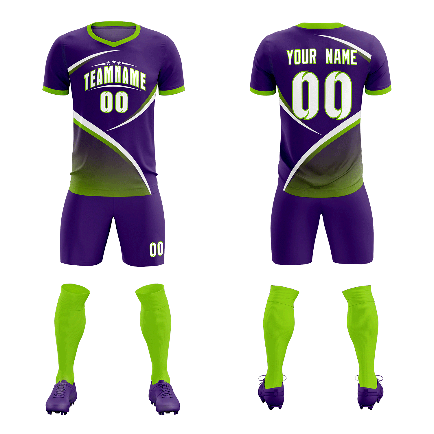 Custom Purple Neon Green Color Block Training Uniform For Men Soccer Sets Jersey