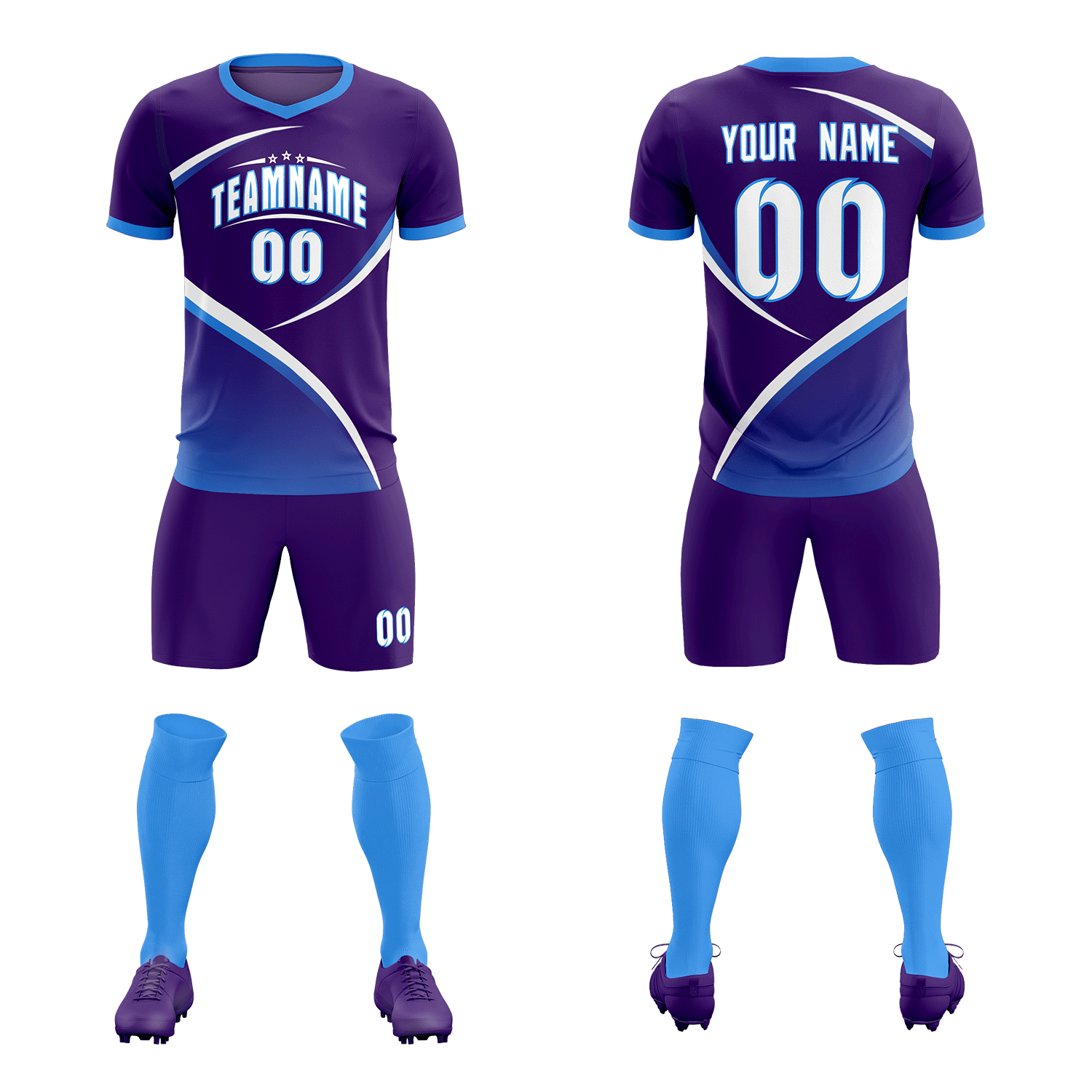 Custom Purple Powder Blue Color Block Training Uniform For Men Soccer Sets Jersey