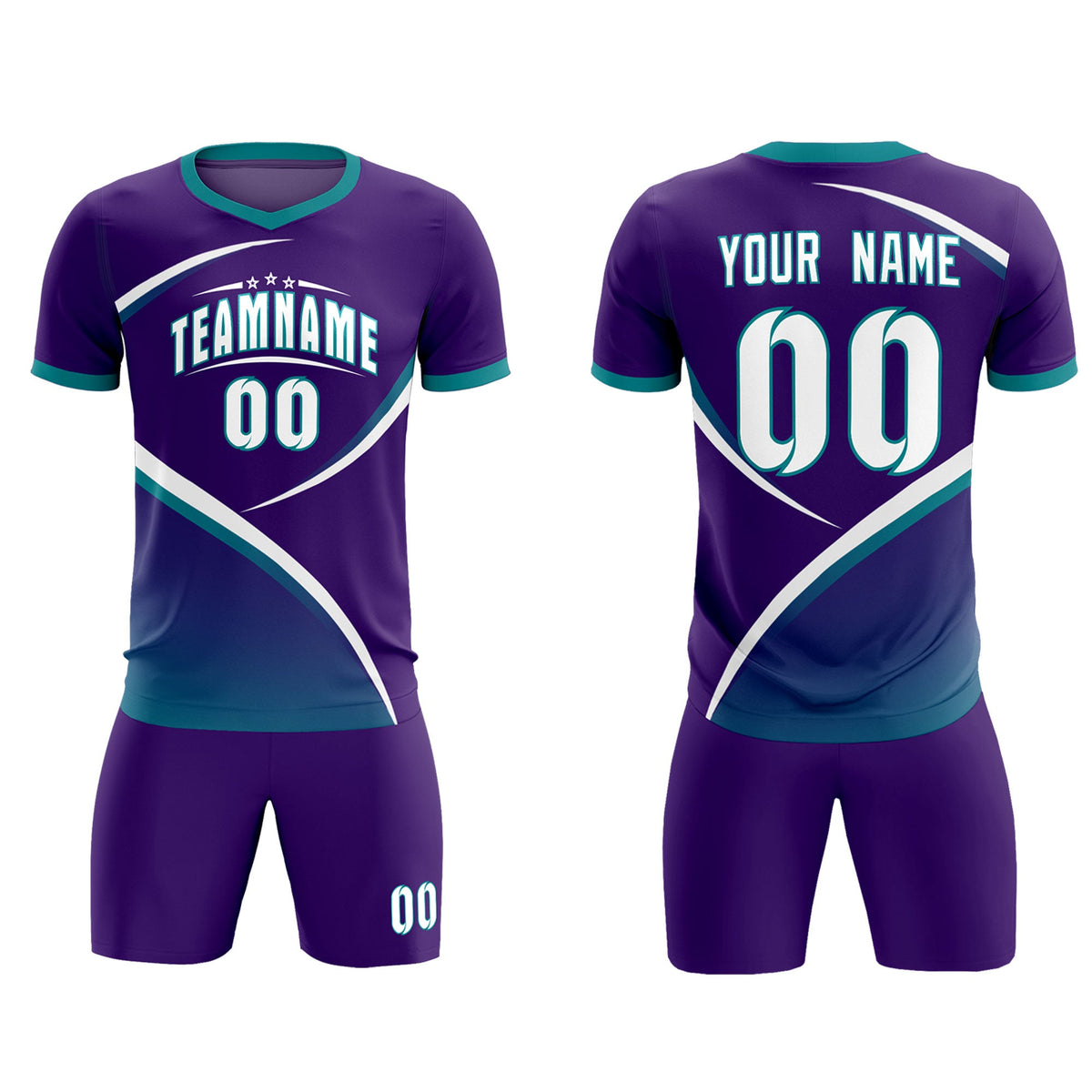 Custom Purple Aqua Color Block Training Uniform For Men Soccer Sets Jersey