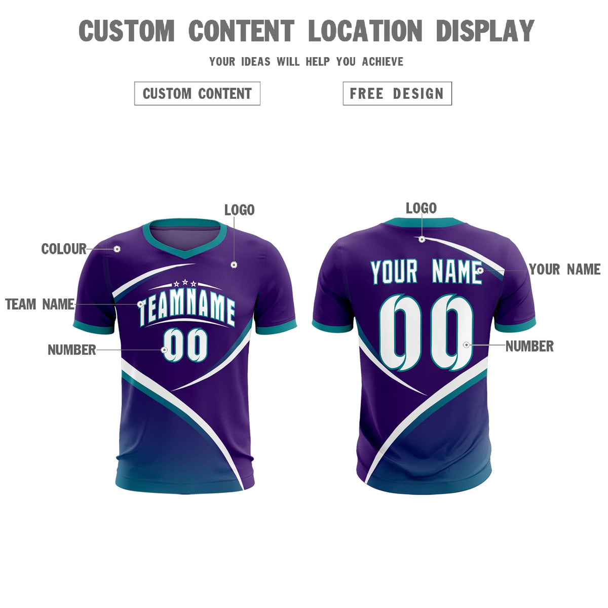 Custom Purple Aqua Color Block Training Uniform For Men Soccer Sets Jersey