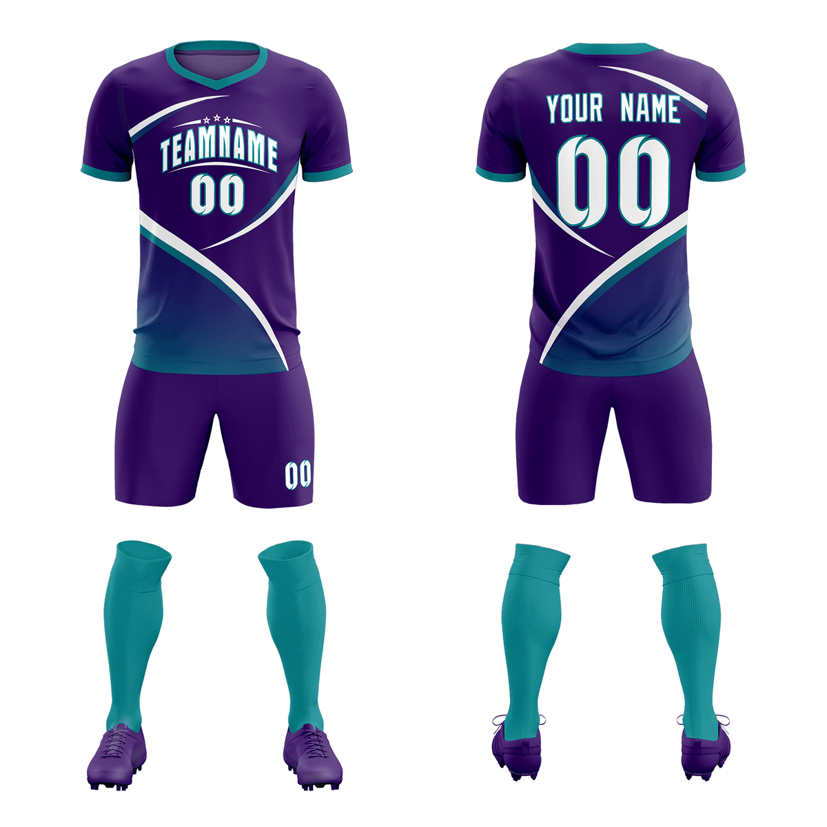 Custom Purple Aqua Color Block Training Uniform For Men Soccer Sets Jersey