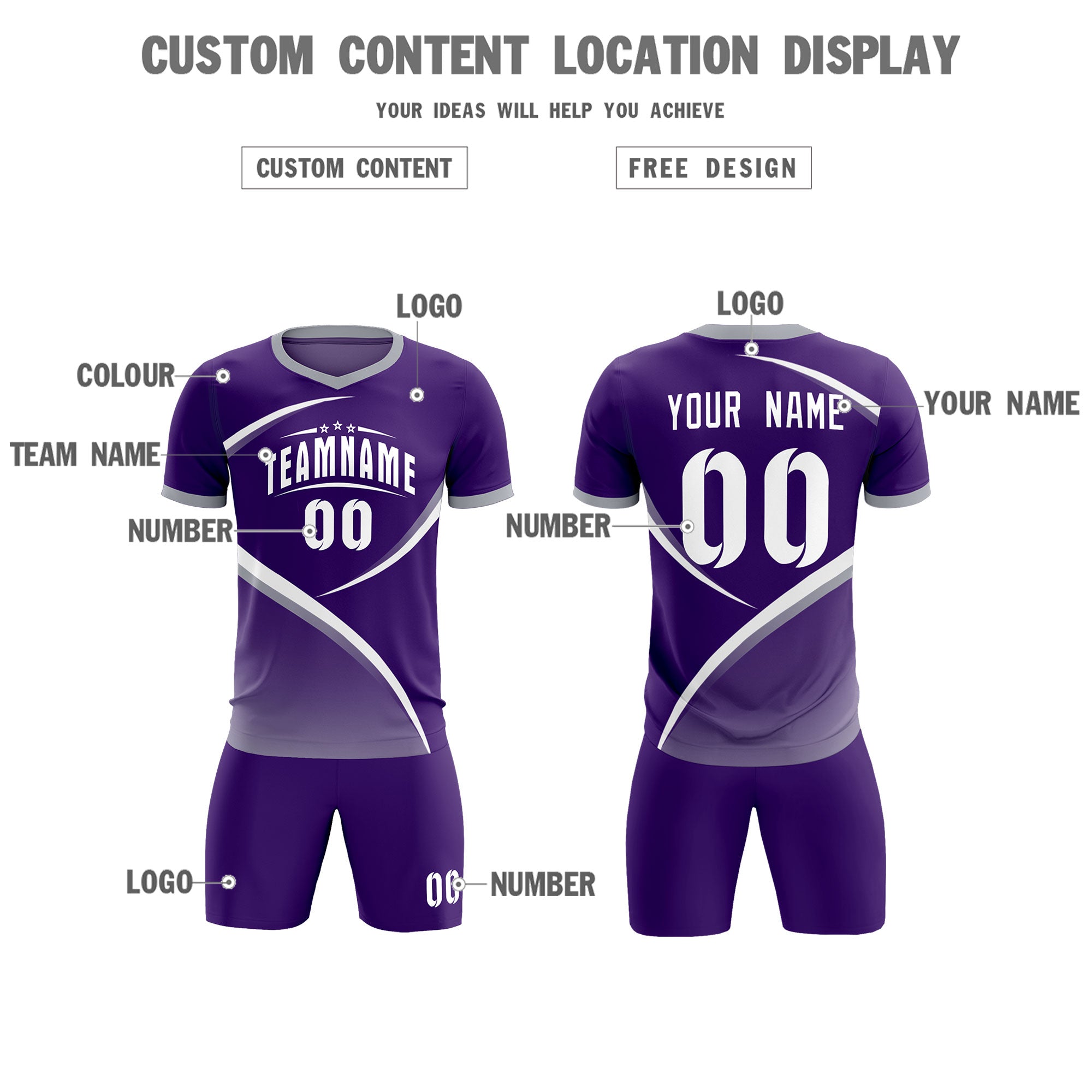 Custom Purple Gray Color Block Training Uniform For Men Soccer Sets Jersey