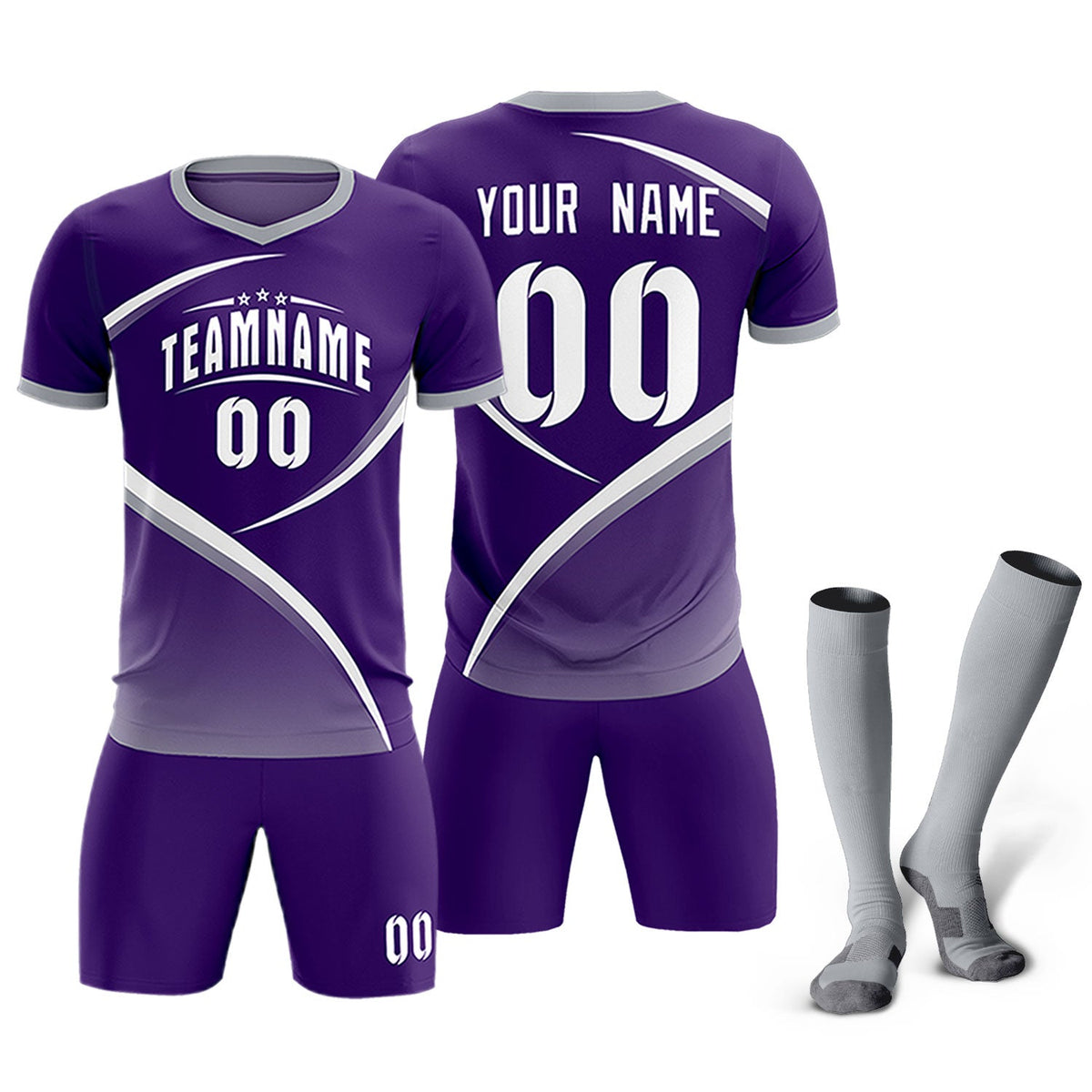 Custom Purple Gray Color Block Training Uniform For Men Soccer Sets Jersey