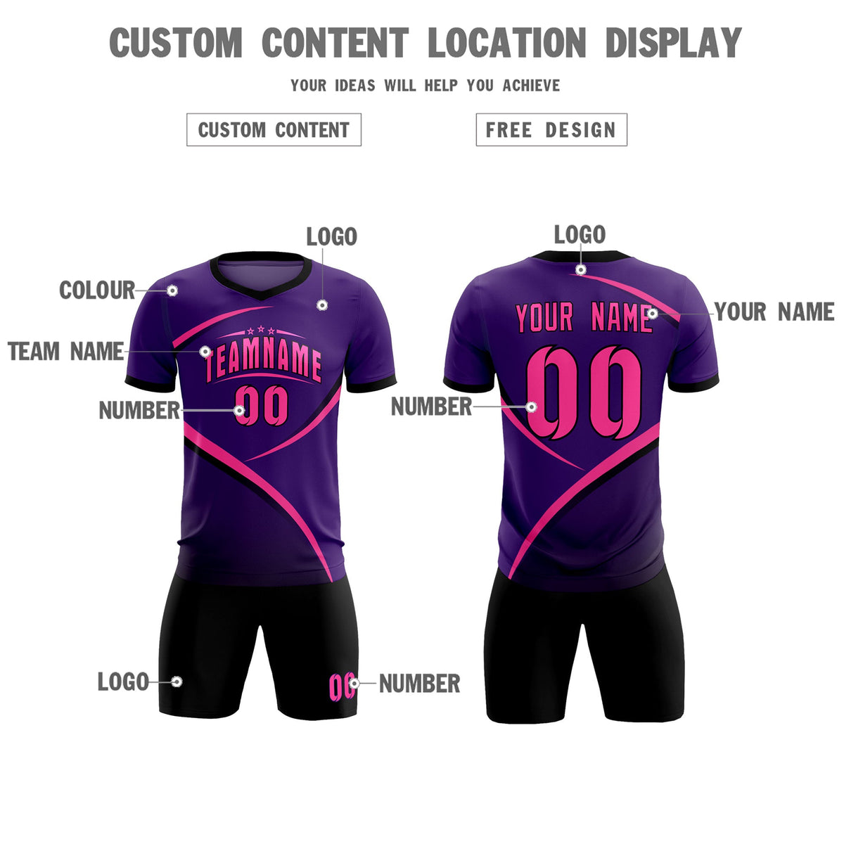 Custom Purple Black Color Block Training Uniform For Men Soccer Sets Jersey