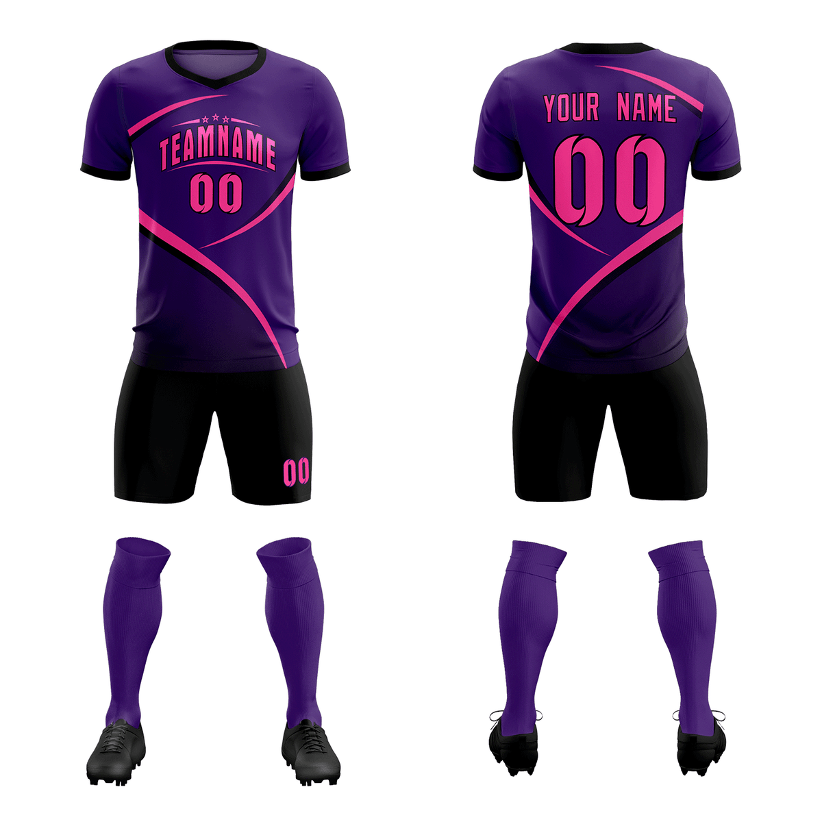 Custom Purple Black Color Block Training Uniform For Men Soccer Sets Jersey