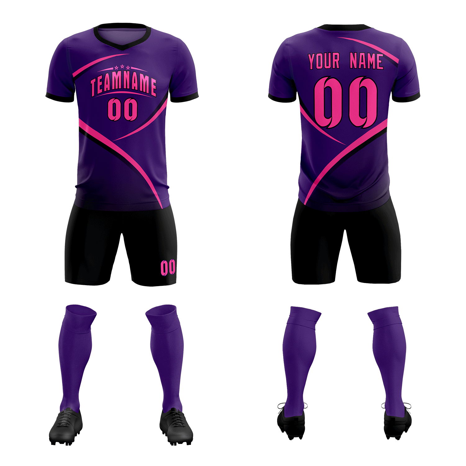 Custom Purple Black Color Block Training Uniform For Men Soccer Sets Jersey