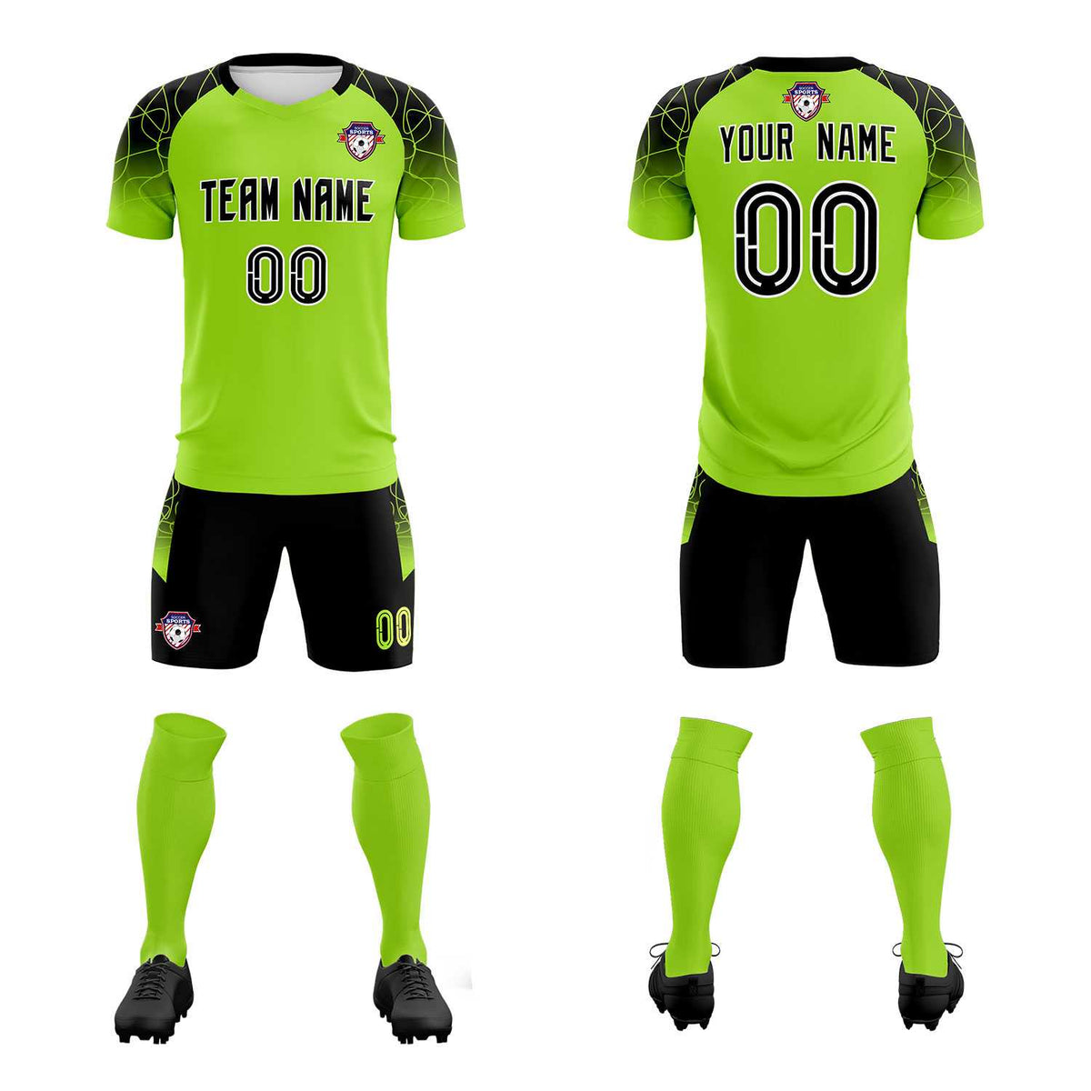 Custom Neon Green Classic Football Training Kit Jersey For Adults/Kids