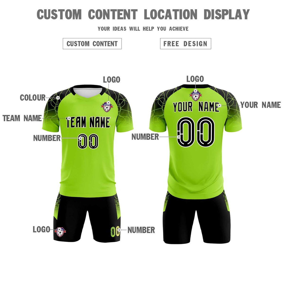 Custom Neon Green Classic Football Training Kit Jersey For Adults/Kids