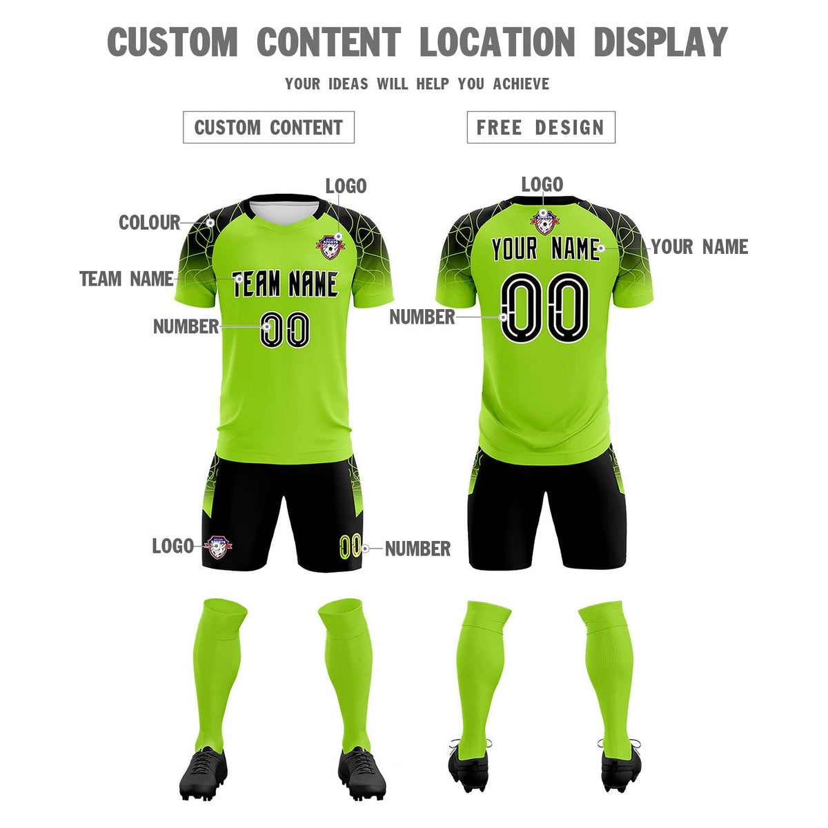 Custom Neon Green Classic Football Training Kit Jersey For Adults/Kids