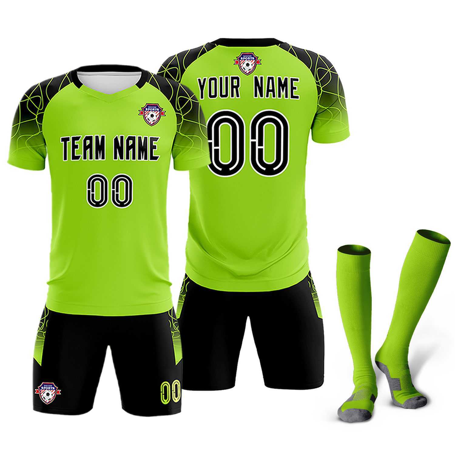 Custom Neon Green Classic Football Training Kit Jersey For Adults/Kids