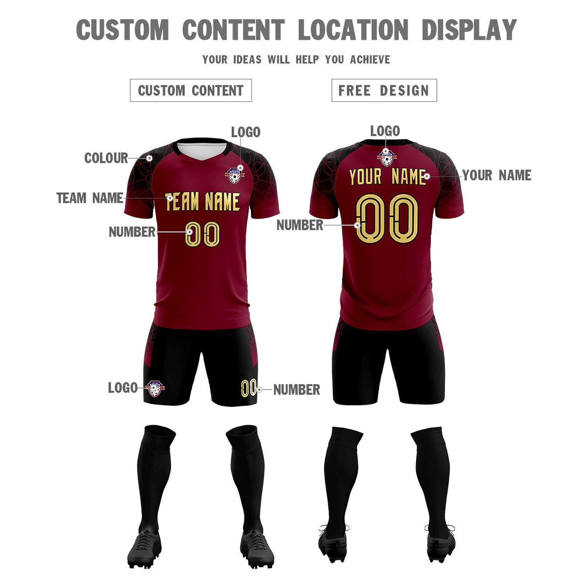 Custom Crimson Classic Football Training Kit Jersey For Adults/Kids